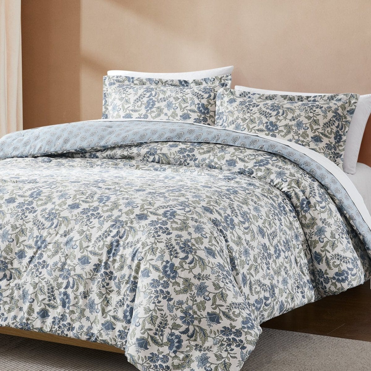 Lillian Block Print Reversible Comforter Set 3Pc