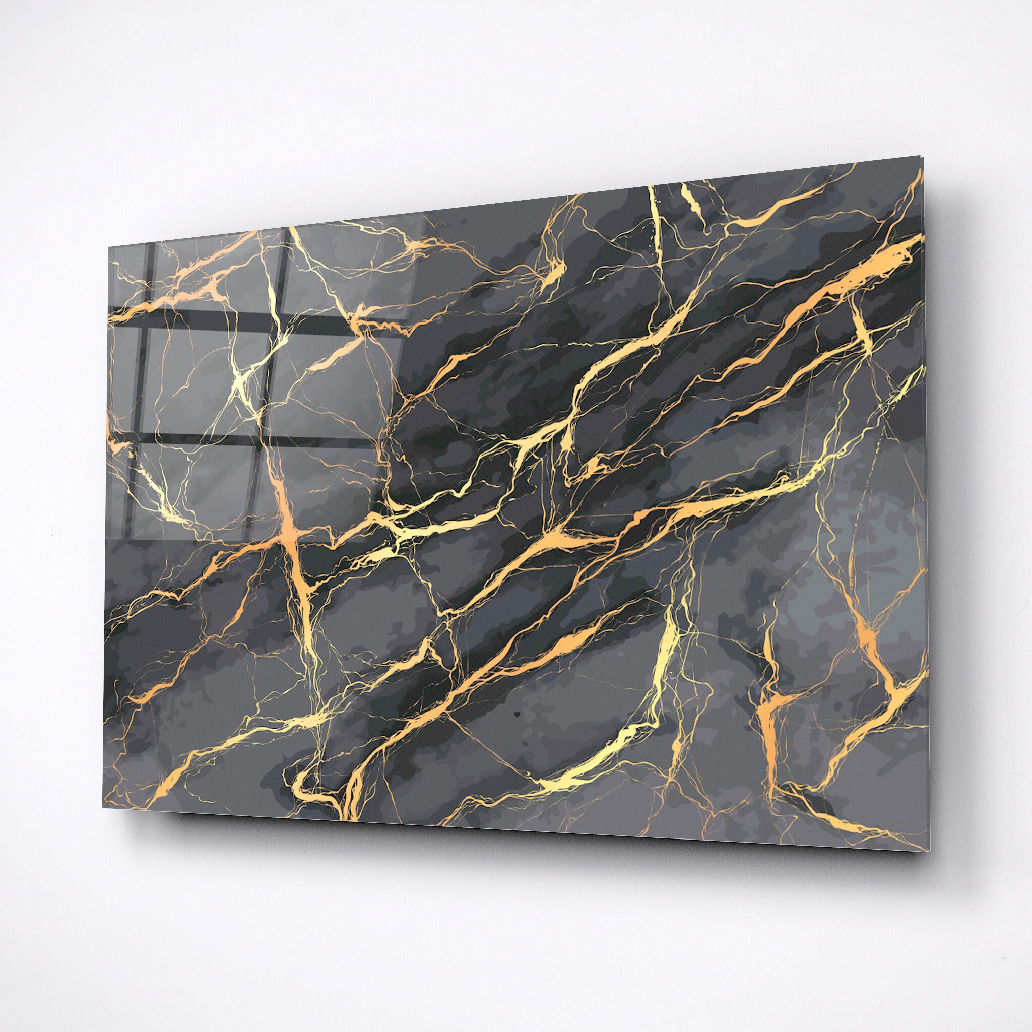 Golden cracks on gray stone, marble pattern.