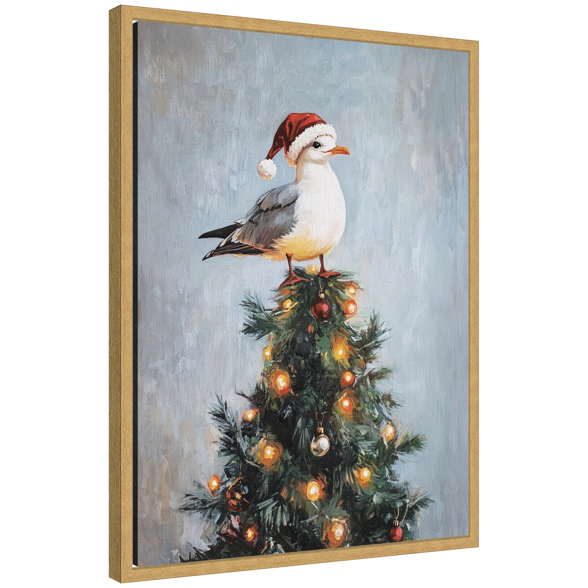 Sylvie Framed Canvas Seagull Santa Hat Festive Holiday Tree by The Creative Bunch Studio