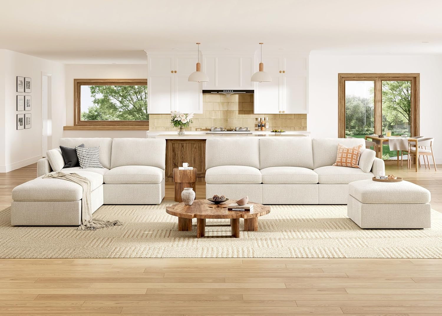 Beige Upholstered Storage Ottoman With Concealed Lid