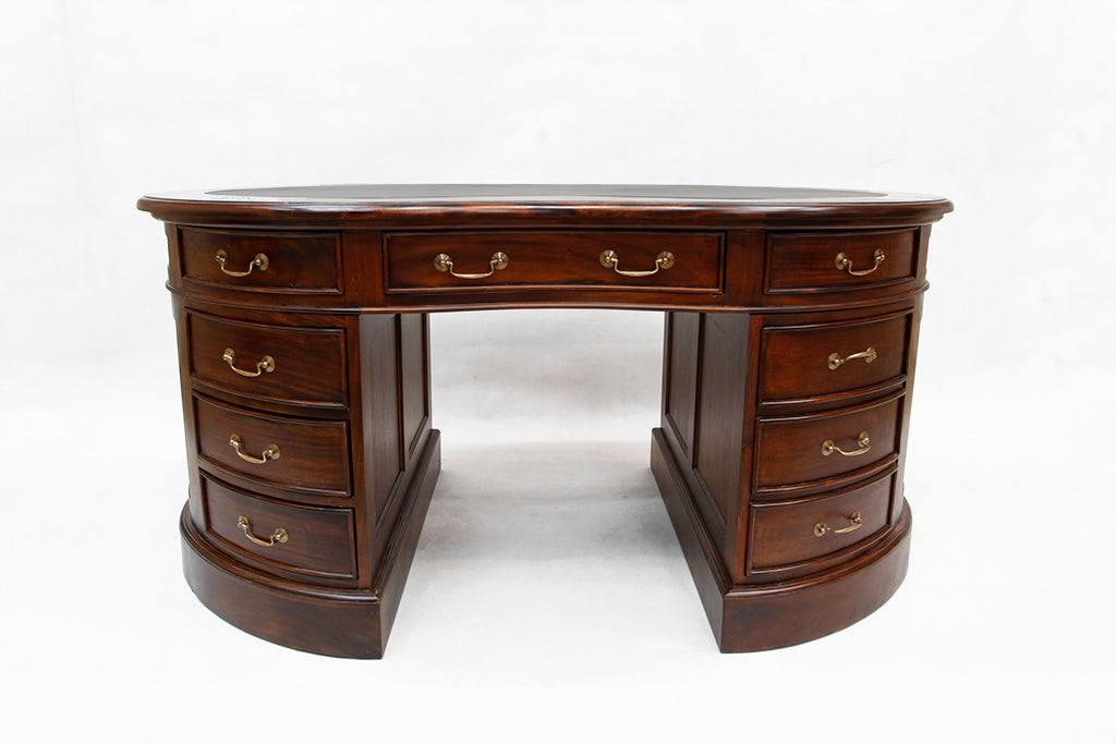 Legacy Mahogany Wood Leather Top Kidney Desk - Brown Walnut