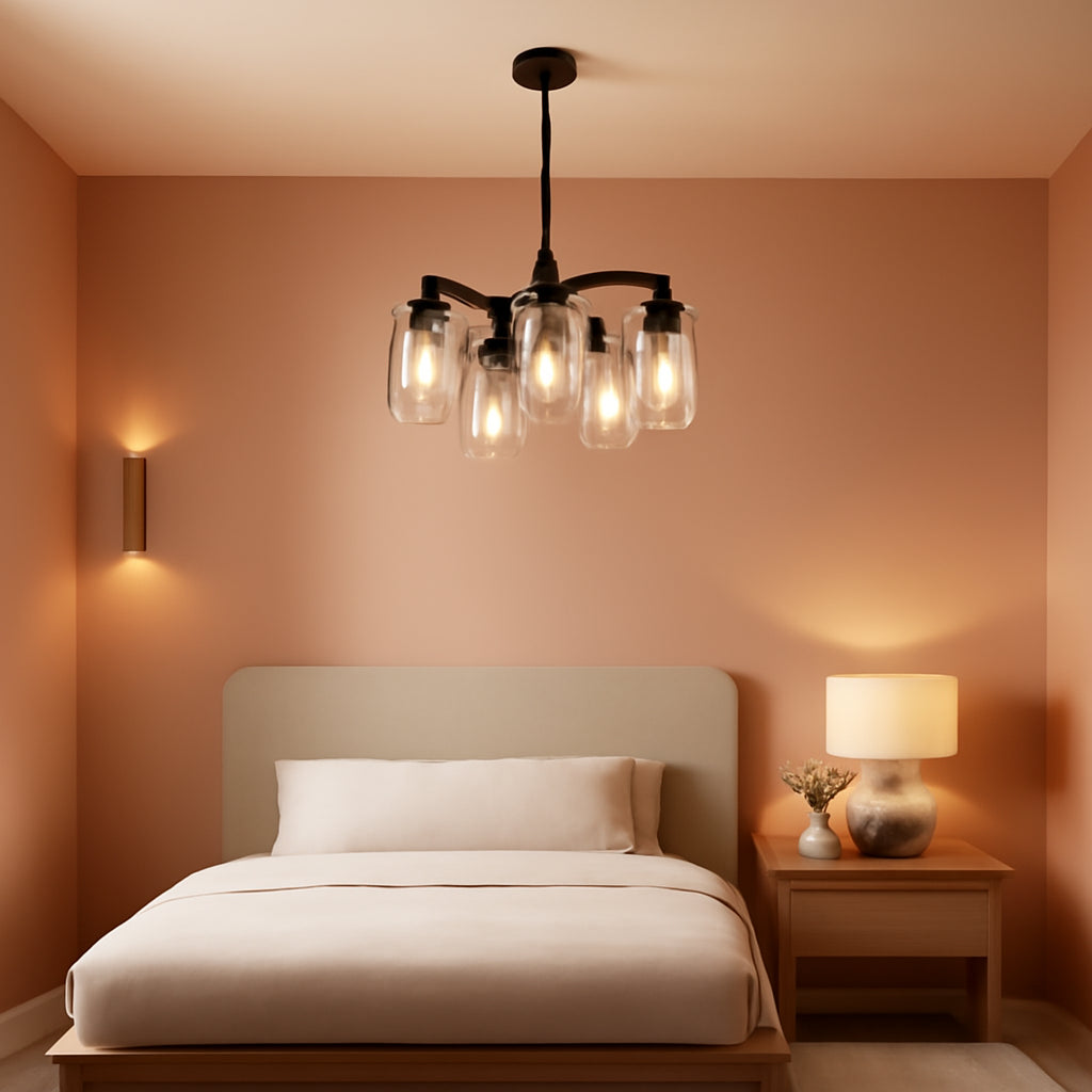 Six Light Black Farmhouse Chandelier With Adjustable Height