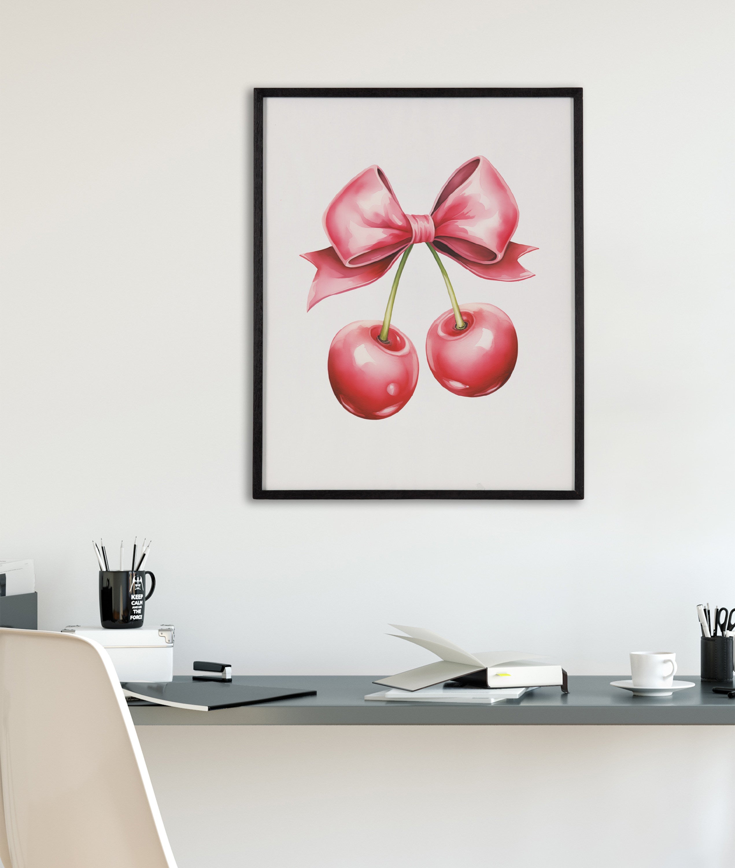 Gallery Coquette Preppy Retro Girly Red Pink Bow Cherries Print by The Creative Bunch Studio