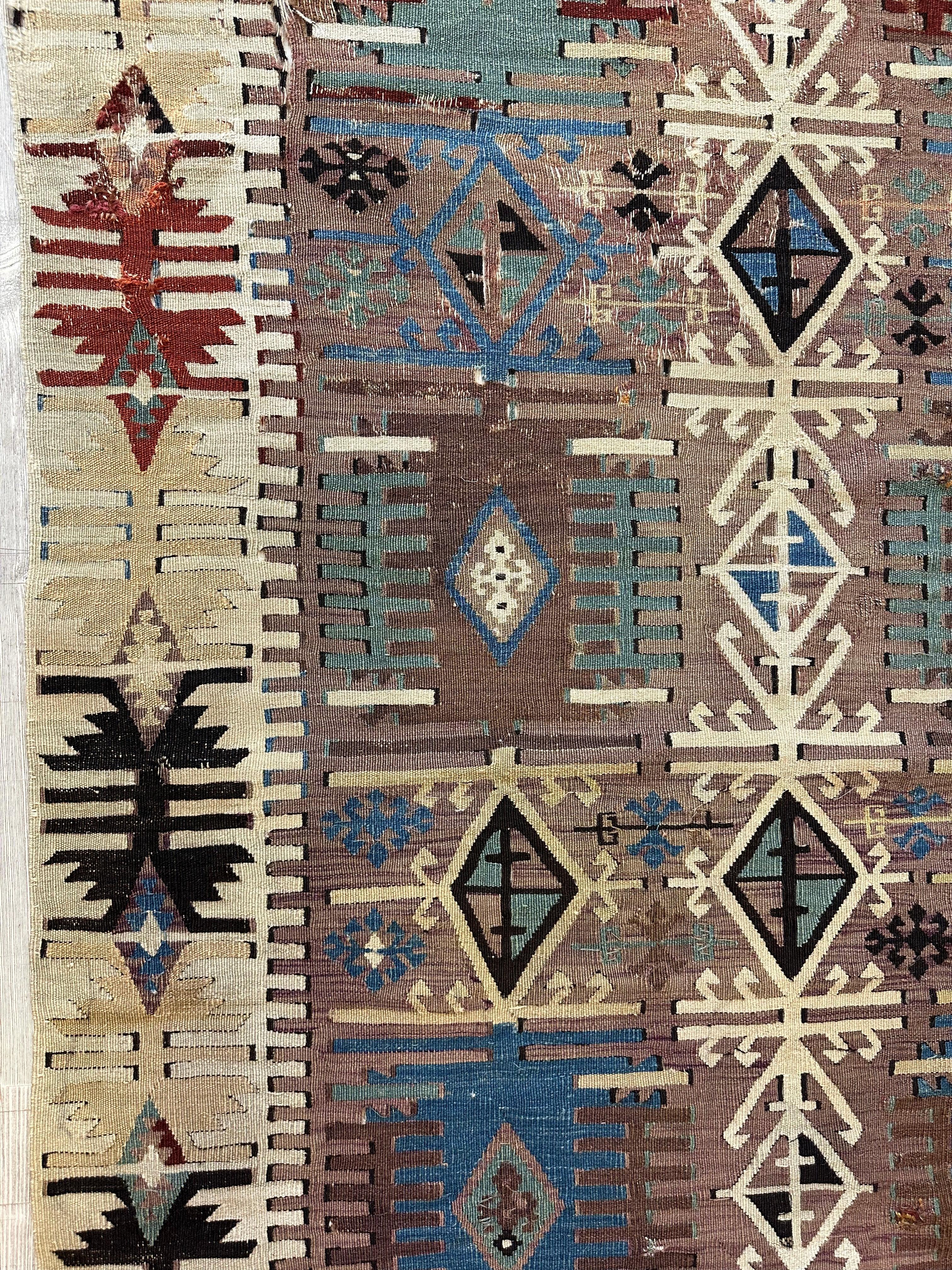 Reyhanli Anatolian 19th C Antique One Of A Kind Kilim Rug 5’ x 8’3”