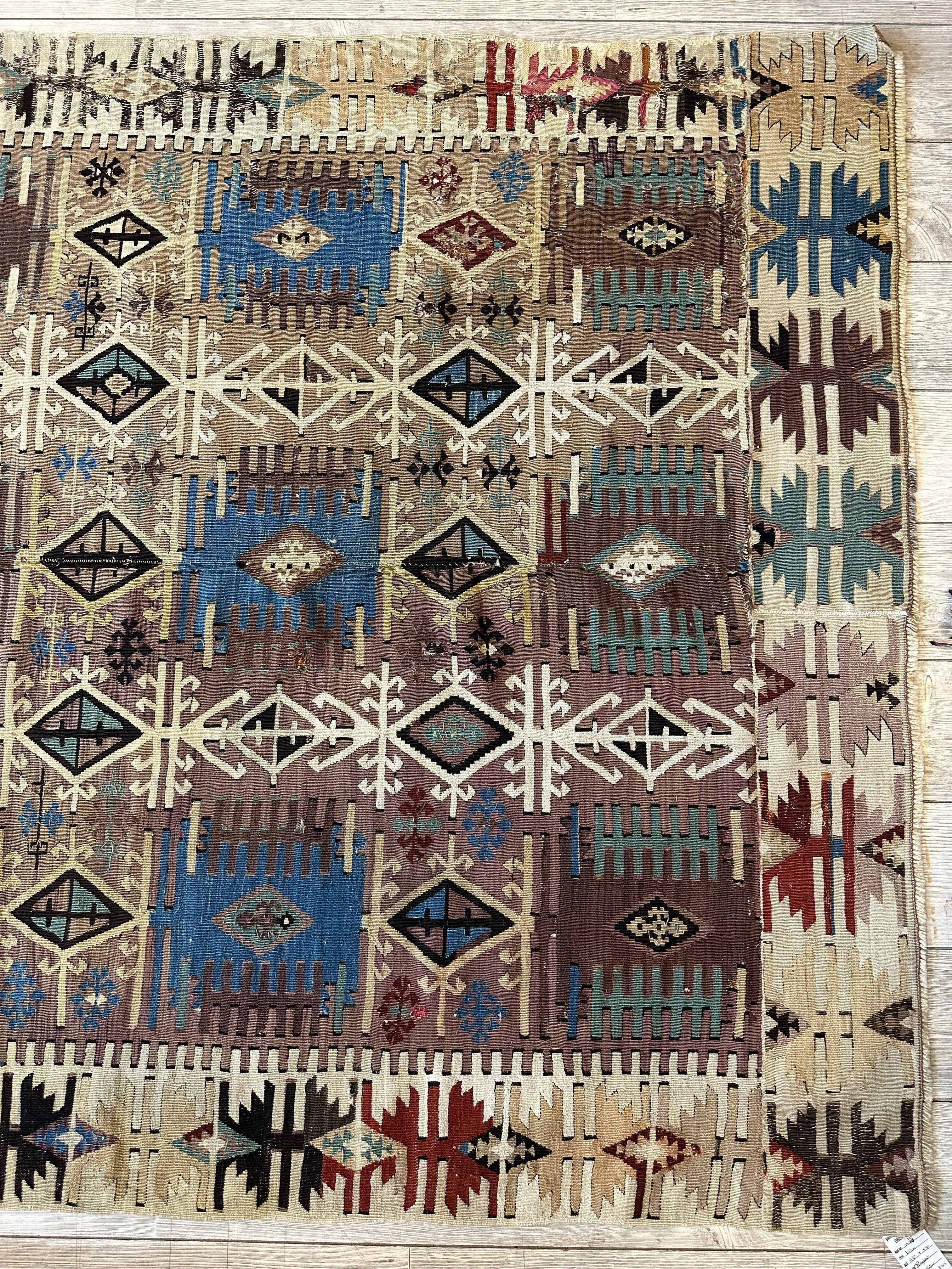 Reyhanli Anatolian 19th C Antique One Of A Kind Kilim Rug 5’ x 8’3”