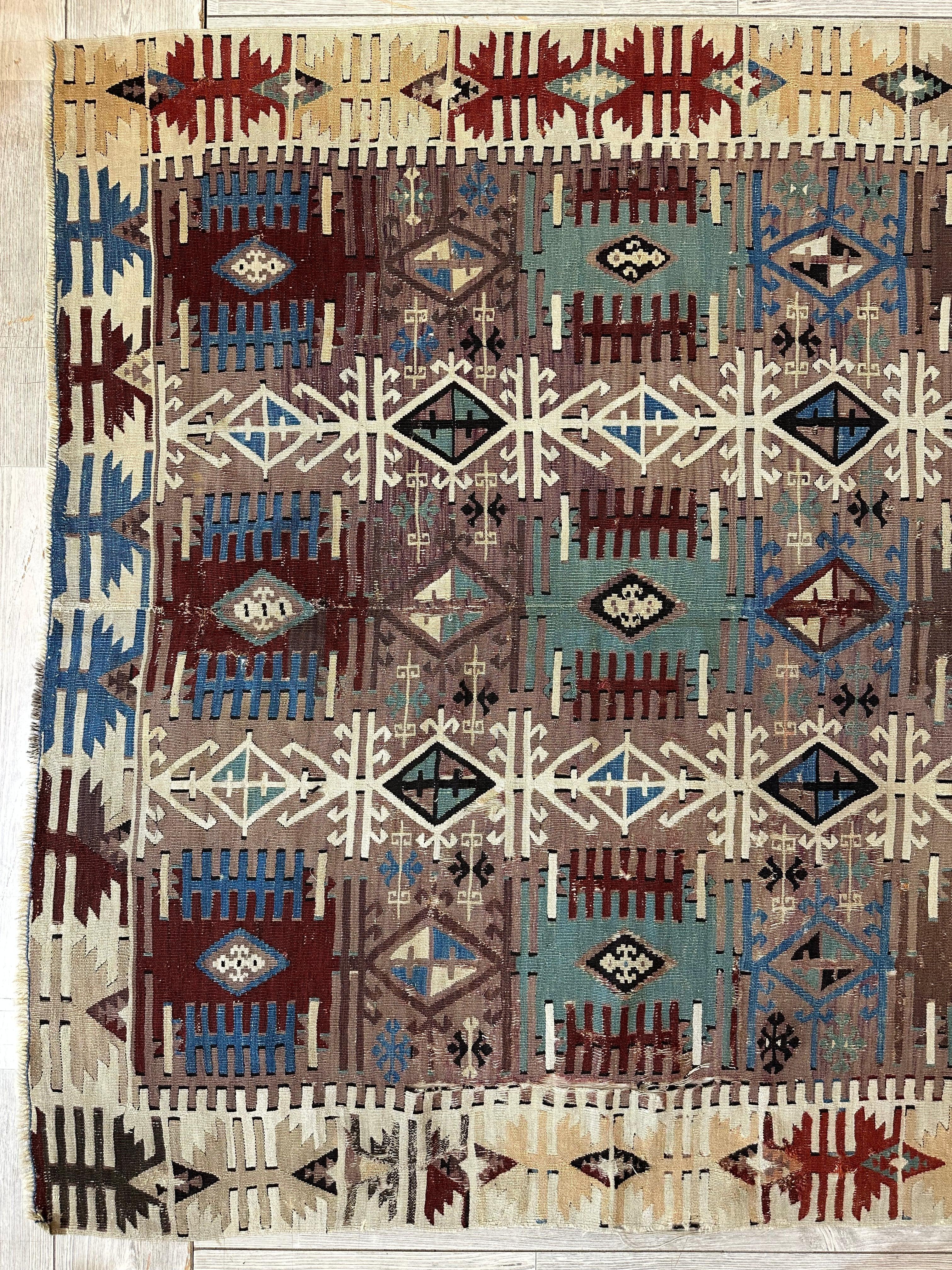 Reyhanli Anatolian 19th C Antique One Of A Kind Kilim Rug 5’ x 8’3”