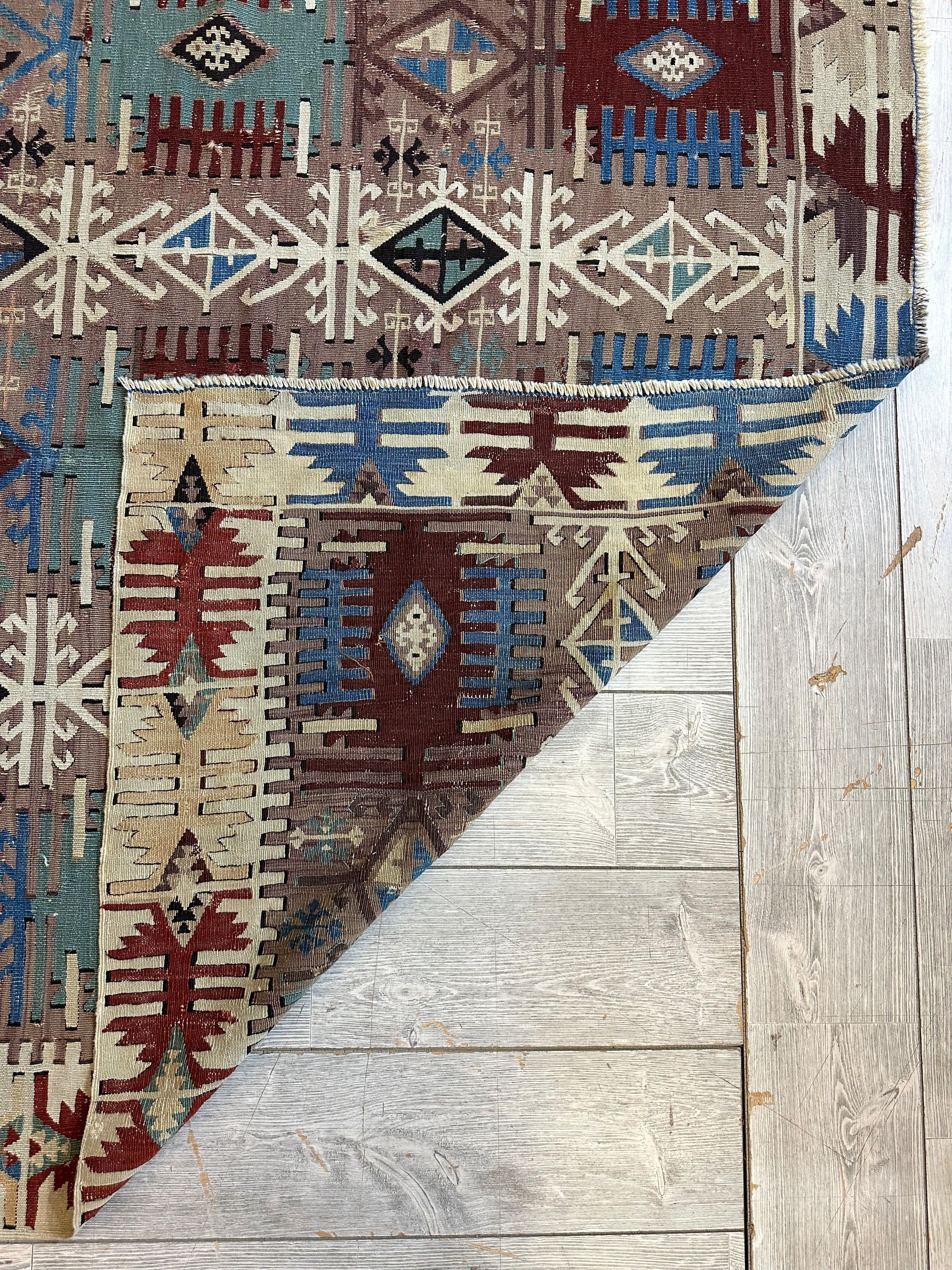 Reyhanli Anatolian 19th C Antique One Of A Kind Kilim Rug 5’ x 8’3”