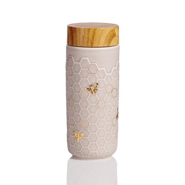 Honey Bee Ceramic Travel Mug / Gold 12.3 oz-4