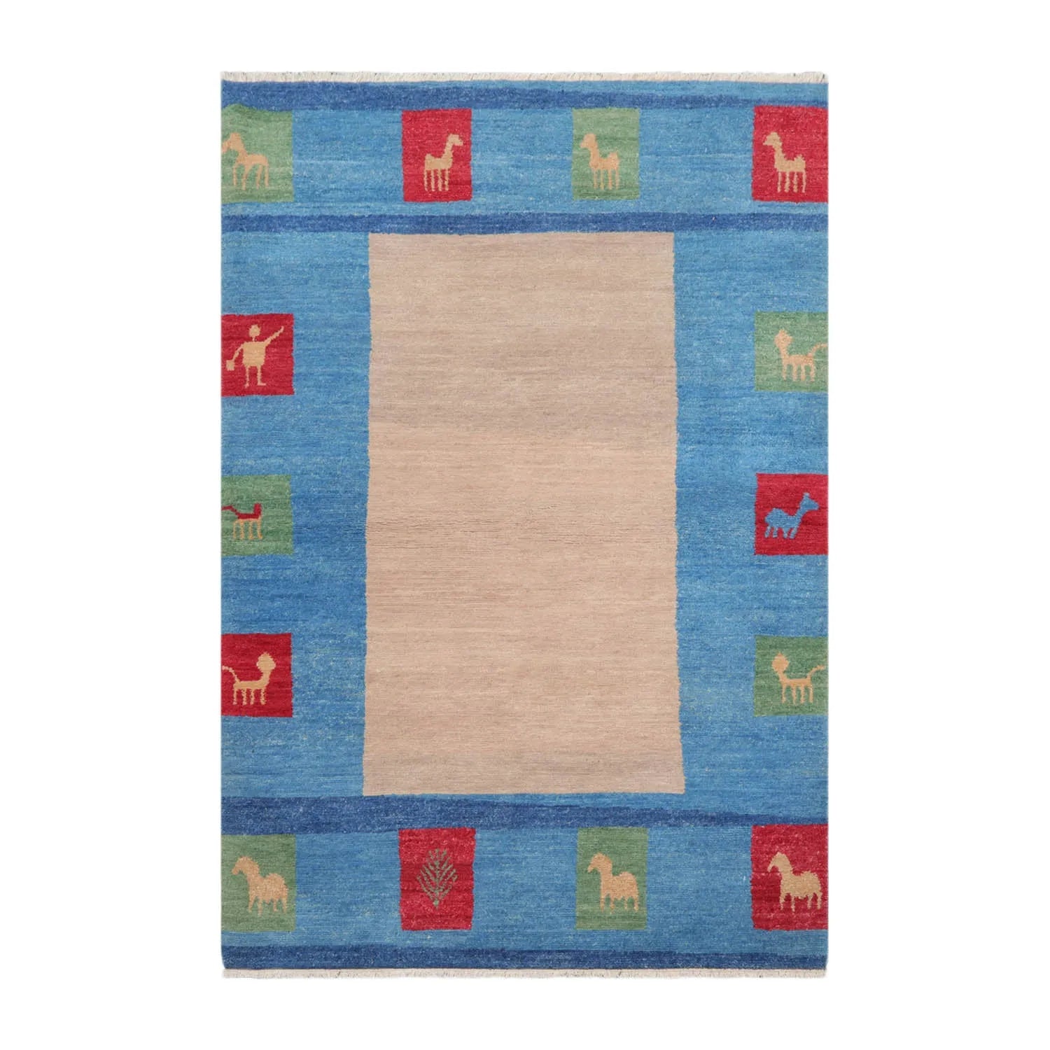 4x6 Beige Hand Knotted Tibetan Contemporary Gabbehh Wool Oriental Area Rug