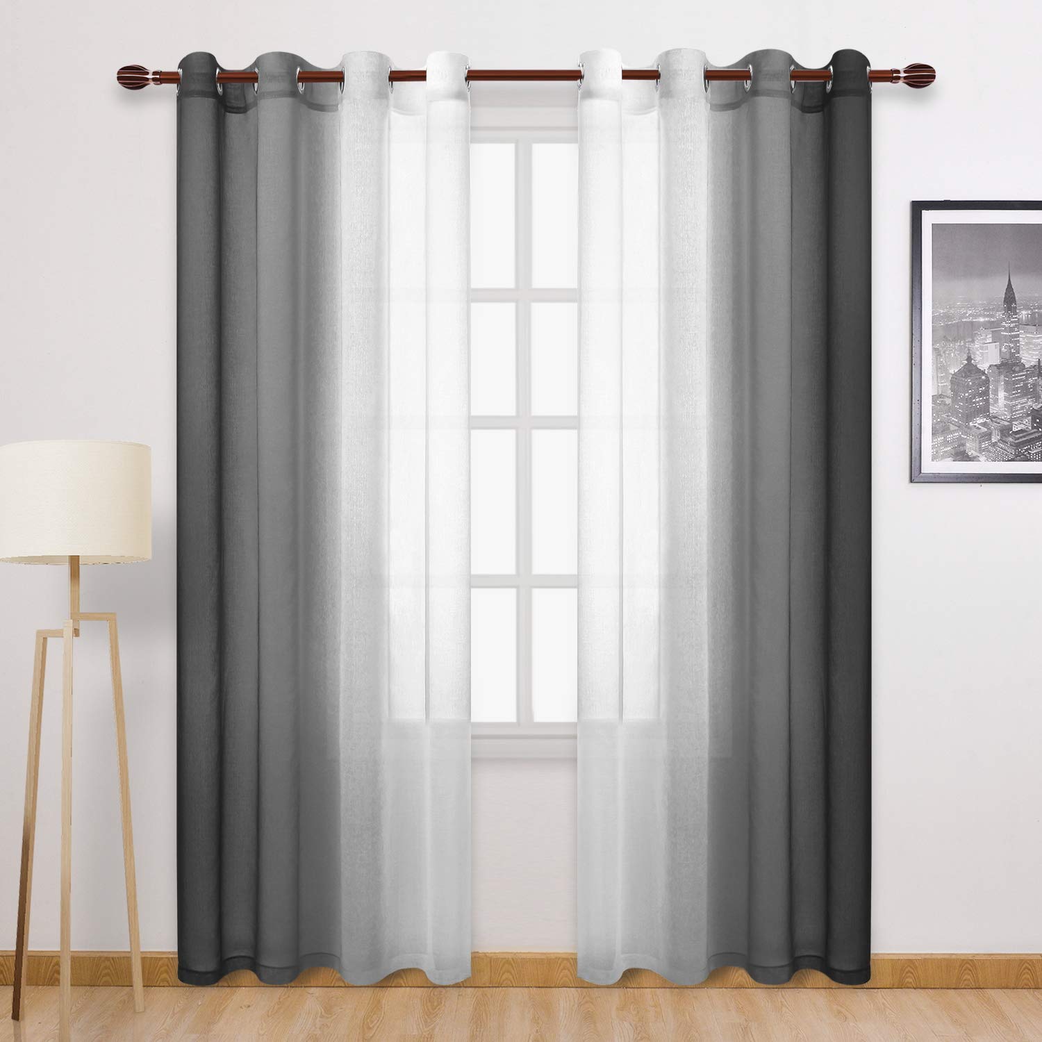DWCN Ombre Sheer Curtains, Set of 2 Panels-5
