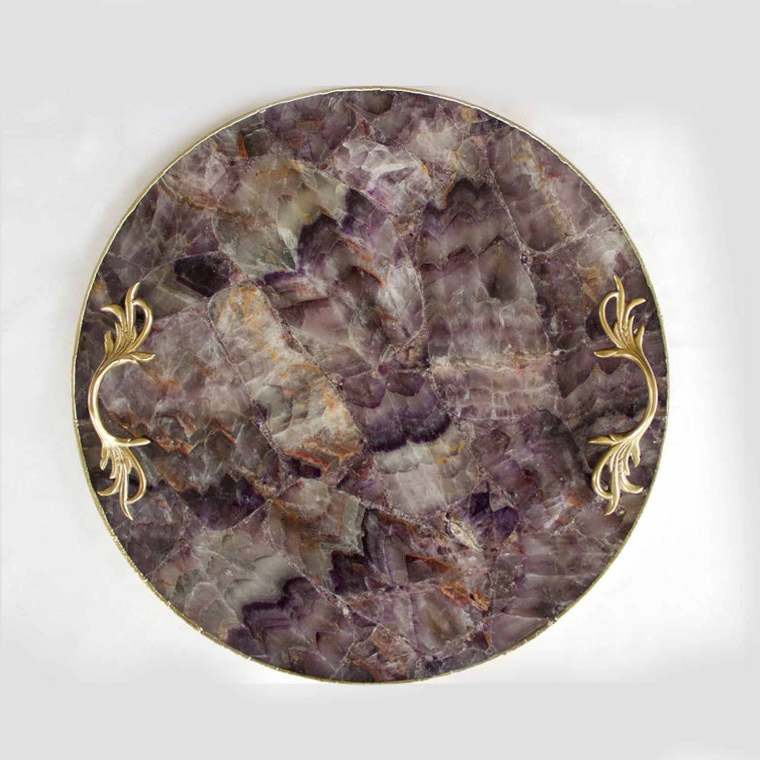 Amethyst Agate Serving Tray With Brass Handles | Circular-0