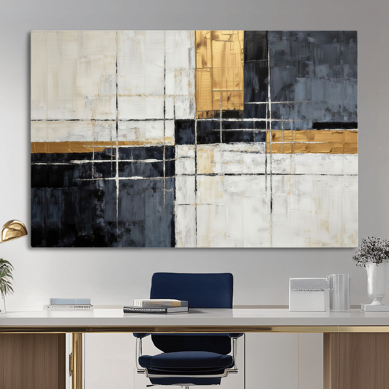 Gold Abstract Wall Art Canvas Print, Modern Luxury Geometric