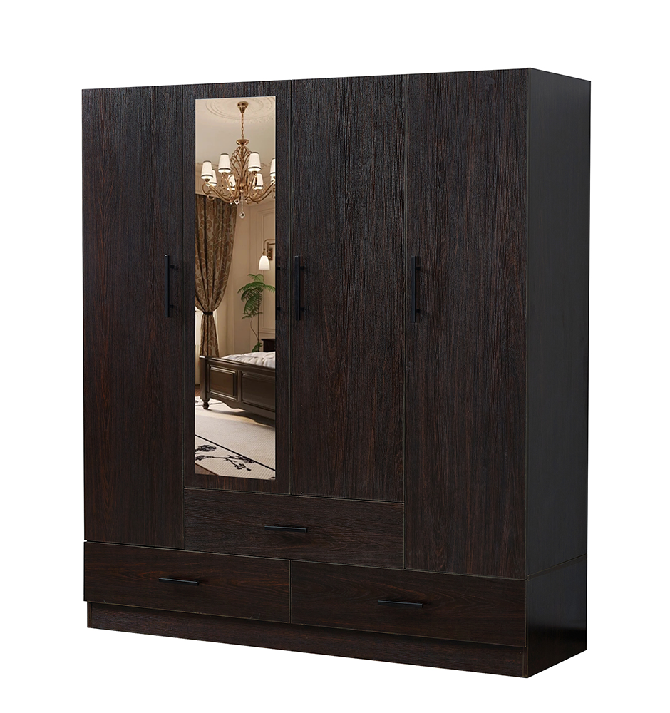 71" H Wooden Armoire Wardrobe Closet with Mirror, 4 Doors, Drawers & Shelves | 63" W Bedroom Storage Cabinet