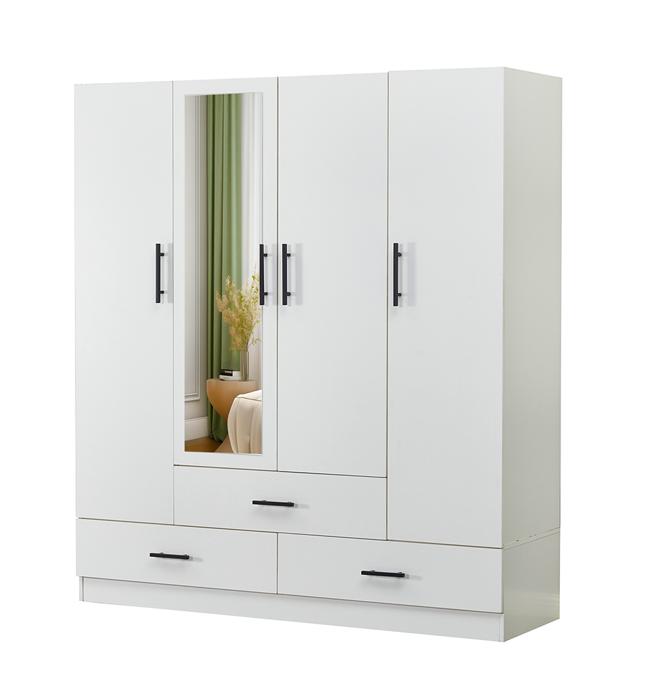 71" H White Armoire Wardrobe Closet with 4 Doors, Storage Drawers & Hanging Rod | 63" W Bedroom Storage Cabinet