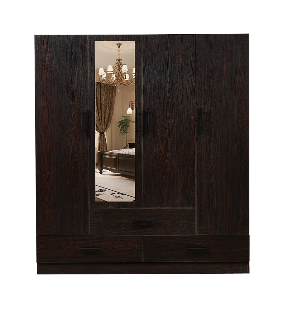 71" H Wooden Armoire Wardrobe Closet with Mirror, 4 Doors, Drawers & Shelves | 63" W Bedroom Storage Cabinet