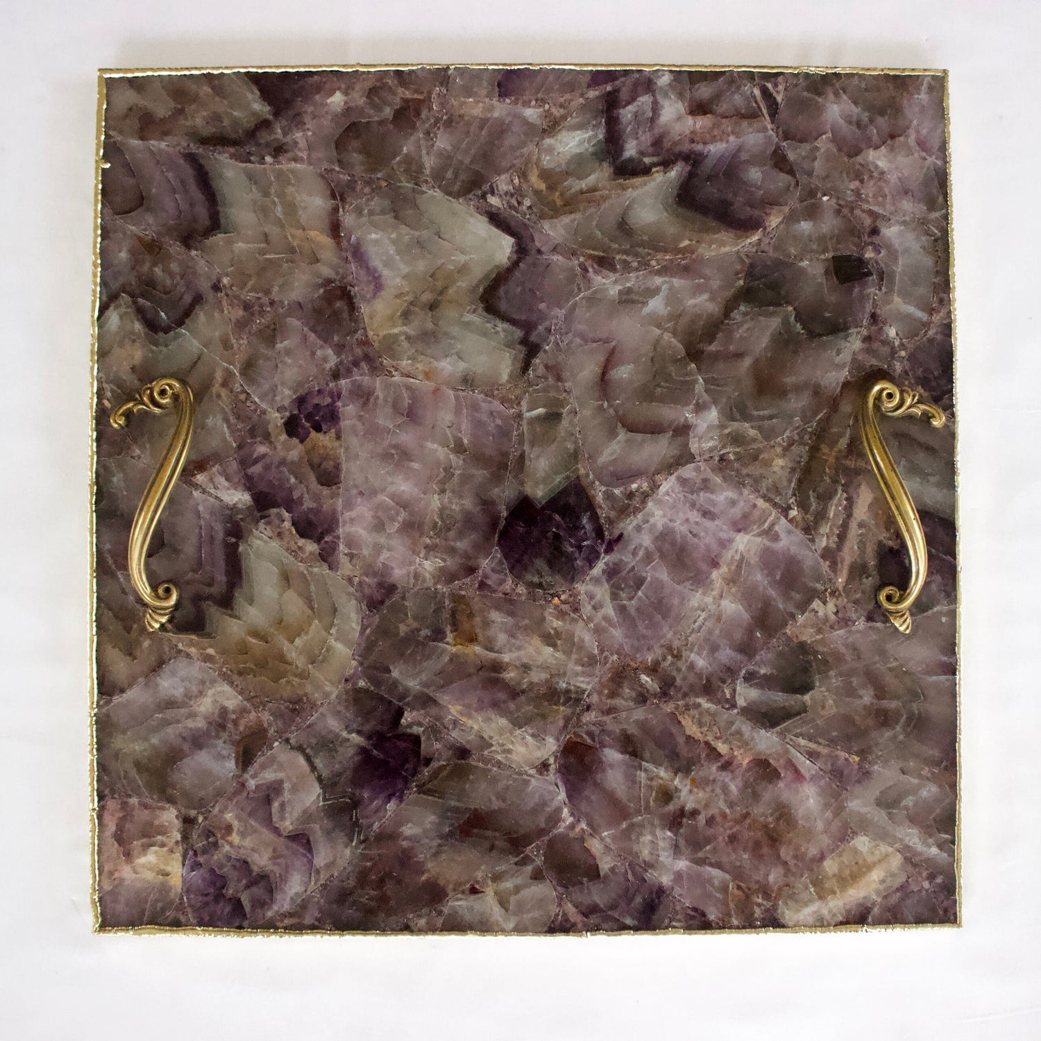 Amethyst Agate Serving Tray With Brass Handles | Square-0