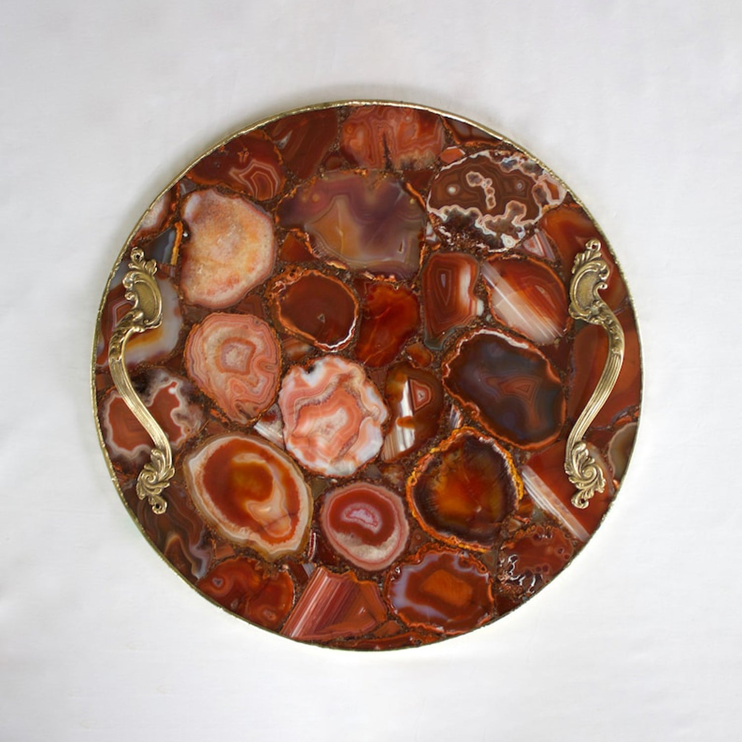 Red Agate Serving Tray With Brass Handles | Circular-0