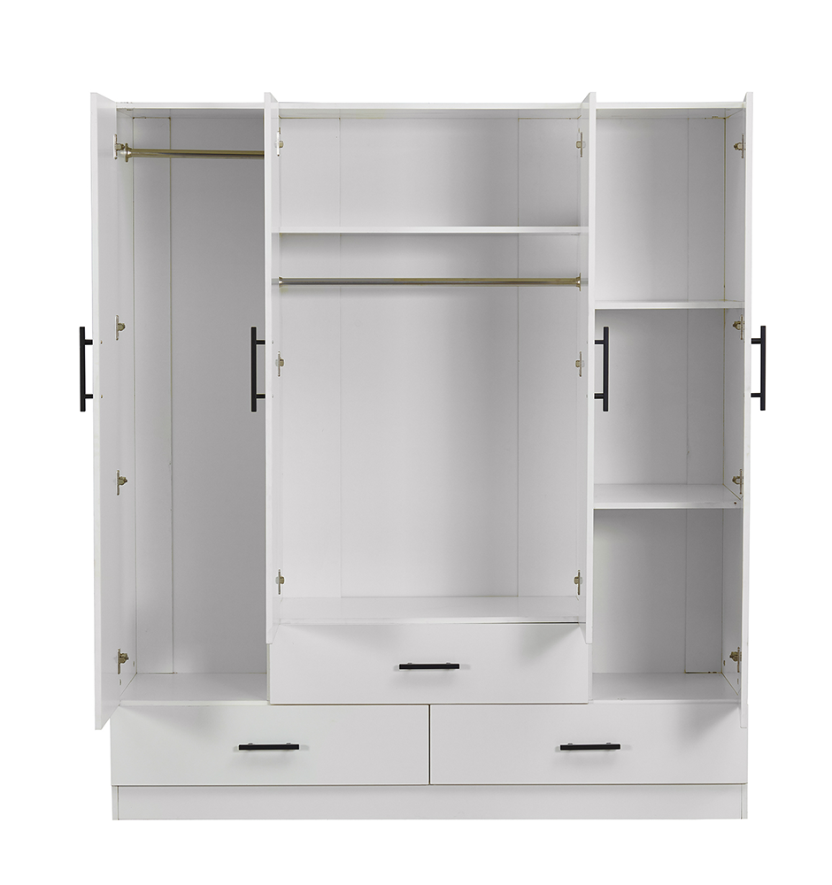 71" H White Armoire Wardrobe Closet with 4 Doors, Storage Drawers & Hanging Rod | 63" W Bedroom Storage Cabinet