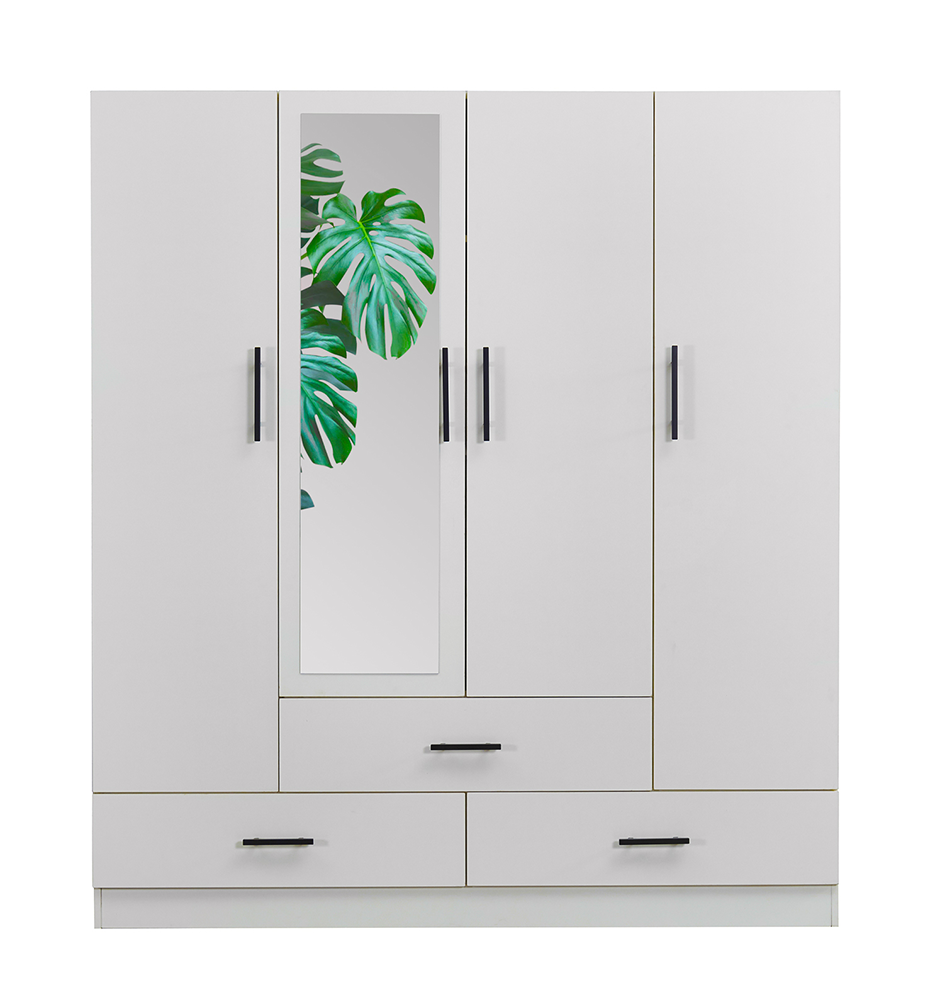 71" H White Armoire Wardrobe Closet with 4 Doors, Storage Drawers & Hanging Rod | 63" W Bedroom Storage Cabinet