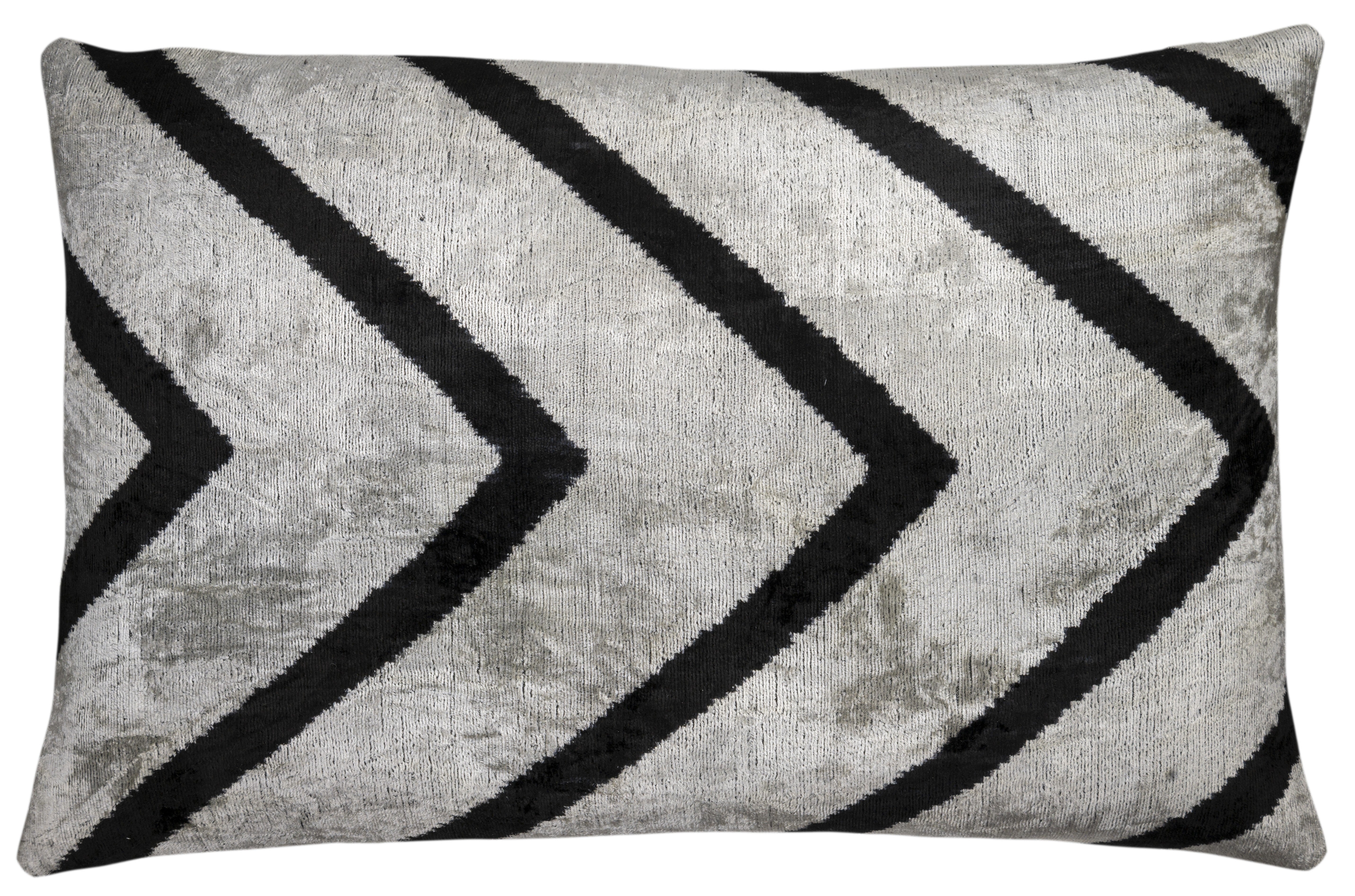 Handmade Velvet Pillow – Silver & Black Chevron, 16x24"-2