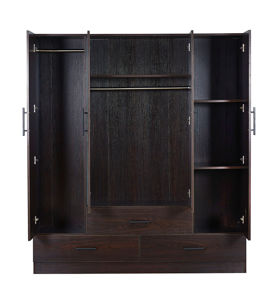 71" H Wooden Armoire Wardrobe Closet with Mirror, 4 Doors, Drawers & Shelves | 63" W Bedroom Storage Cabinet