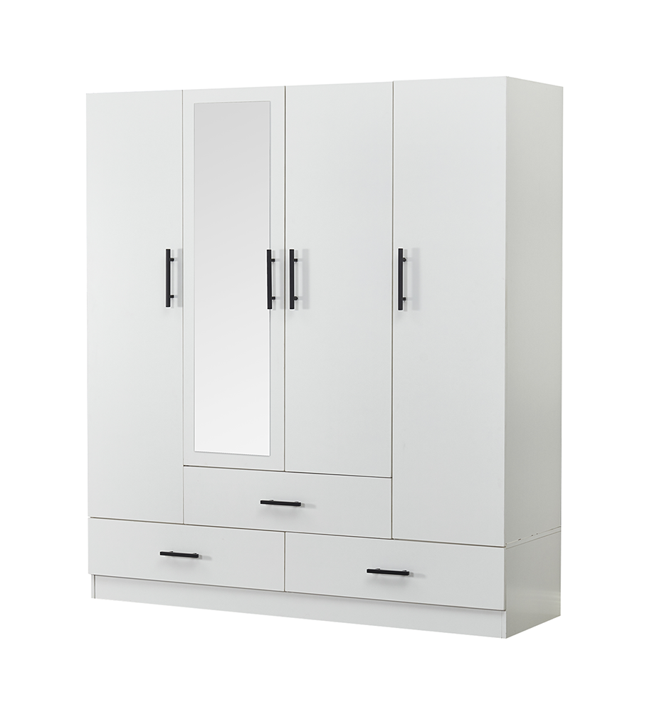 71" H White Armoire Wardrobe Closet with 4 Doors, Storage Drawers & Hanging Rod | 63" W Bedroom Storage Cabinet