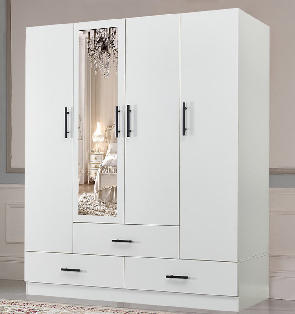 71" H White Armoire Wardrobe Closet with 4 Doors, Storage Drawers & Hanging Rod | 63" W Bedroom Storage Cabinet