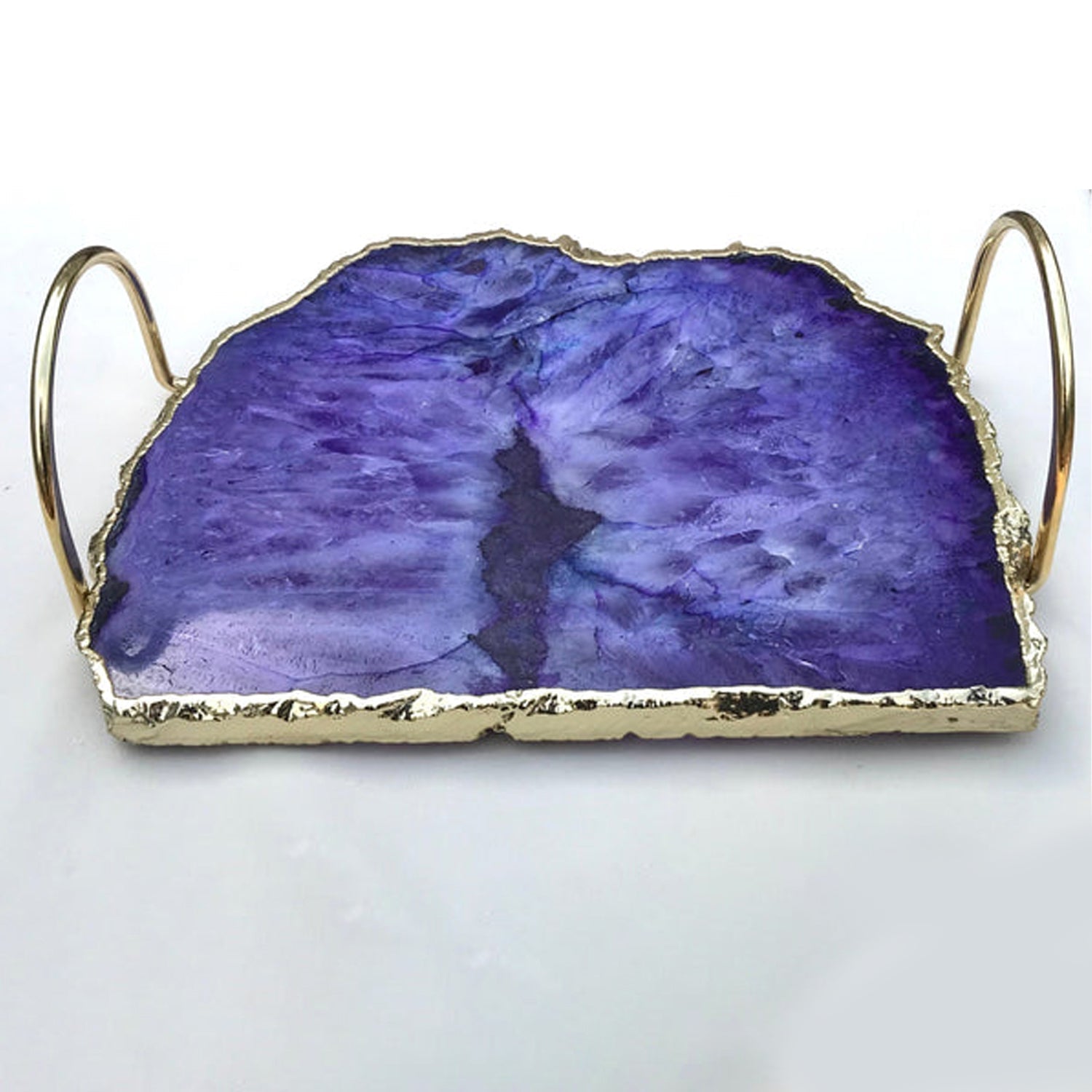 Purple Agate Serving Tray With Brass Loop Handles-1