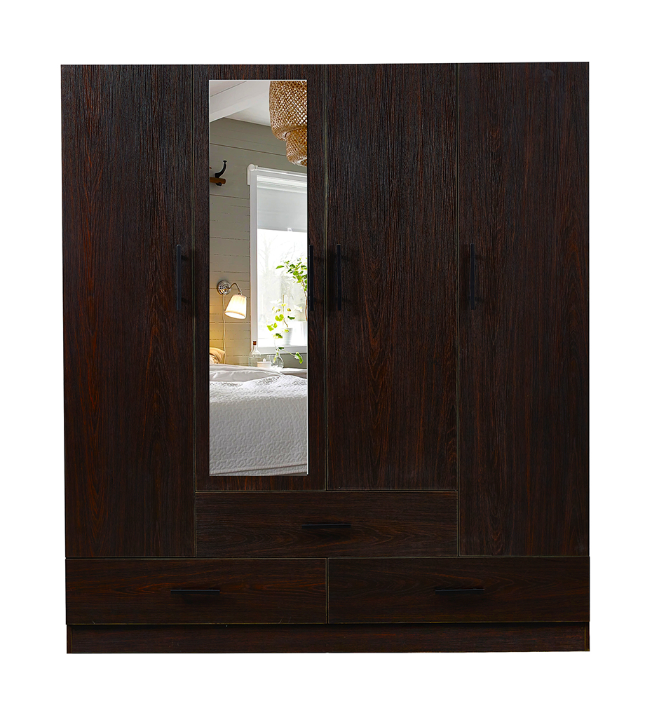 71" H Wooden Armoire Wardrobe Closet with Mirror, 4 Doors, Drawers & Shelves | 63" W Bedroom Storage Cabinet