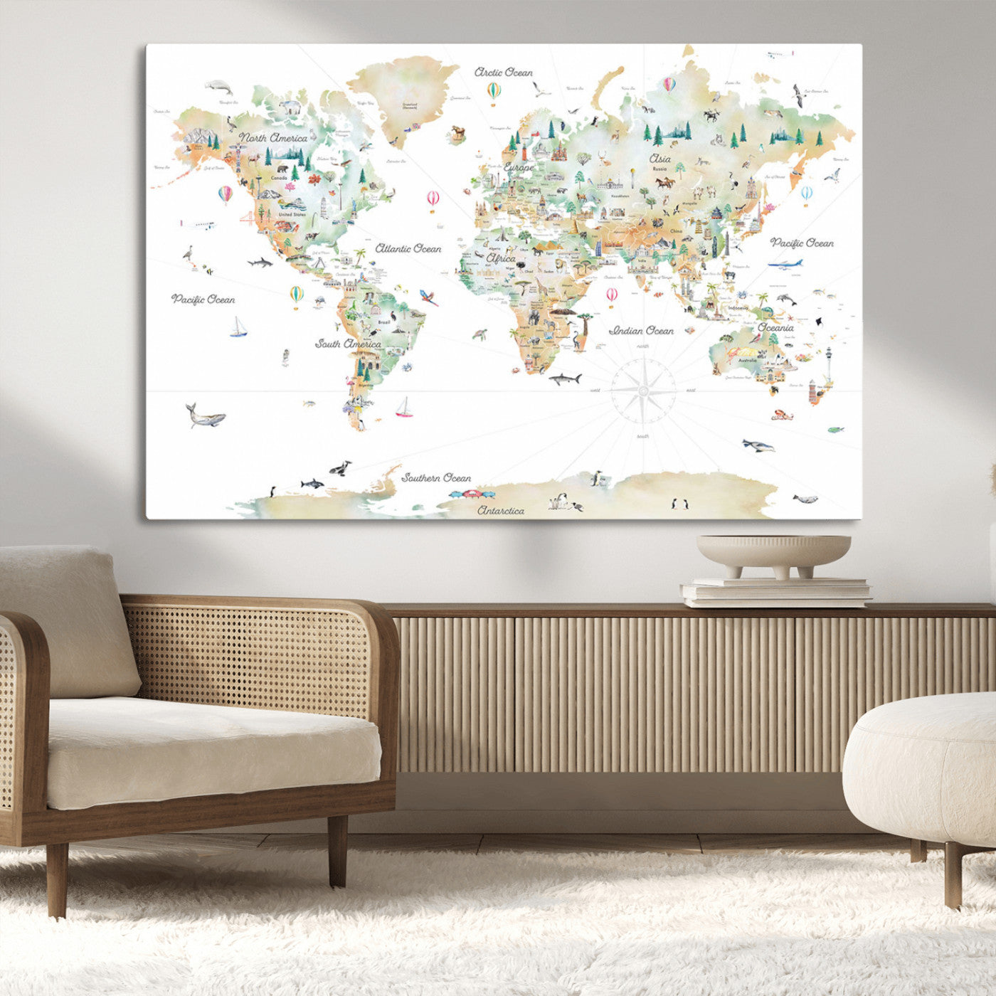 Animal World Map for Kids Room Decor