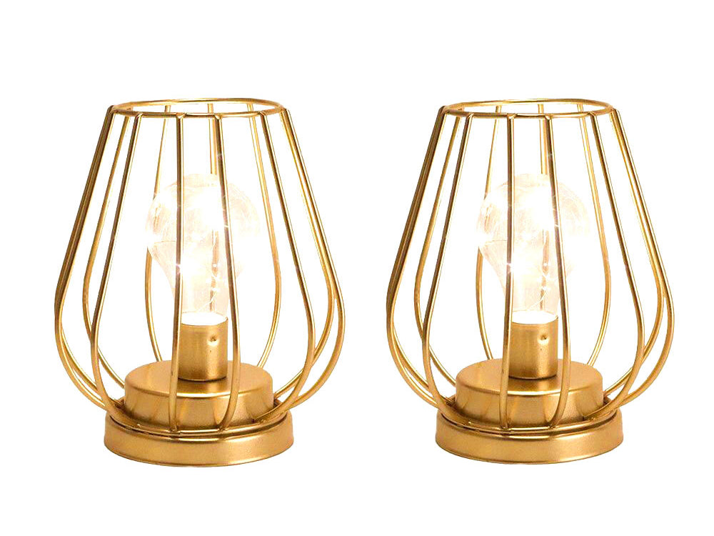 7'' Tall Metal Lamp Mini Cage Shape Cordless Table Battery Lanterns(Set of 2)-1