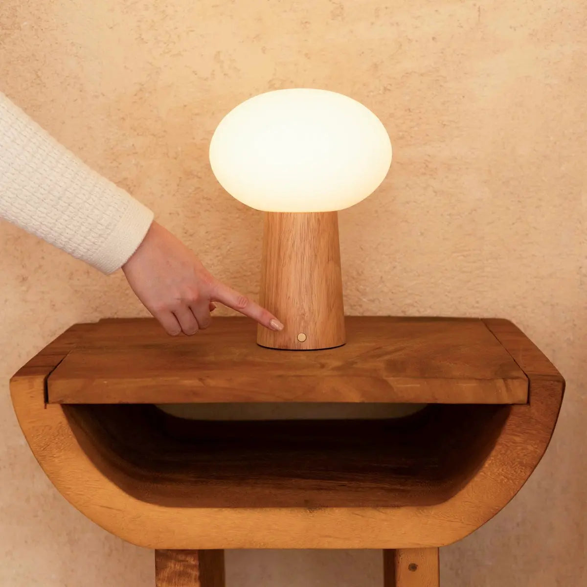 Max Wooden Table Lamp with Glass & Rechargeable Battery | Dimmable & Versatile Lighting-2