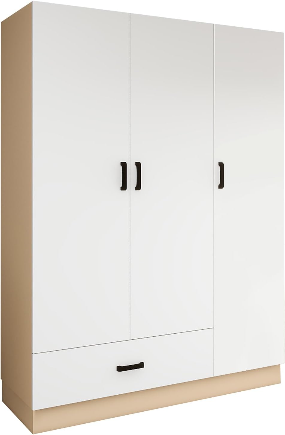 69" High Wooden Wardrobe Closet , 3 Doors & Drawers | White Bedroom Armoire