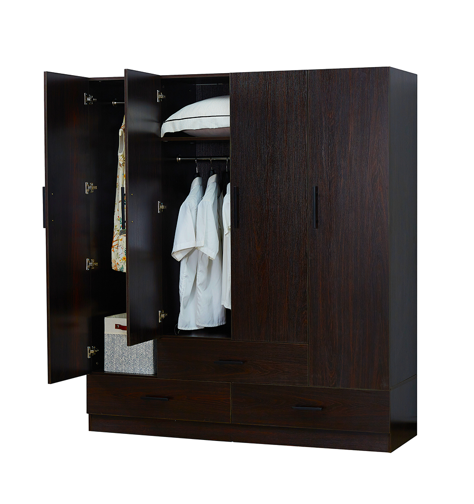 71" H Wooden Armoire Wardrobe Closet with Mirror, 4 Doors, Drawers & Shelves | 63" W Bedroom Storage Cabinet