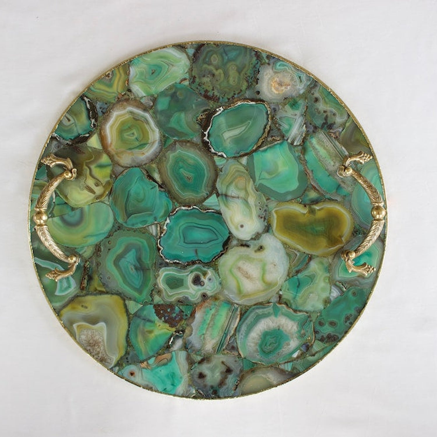 Green Agate Serving Tray With Brass Handles | Circular-0