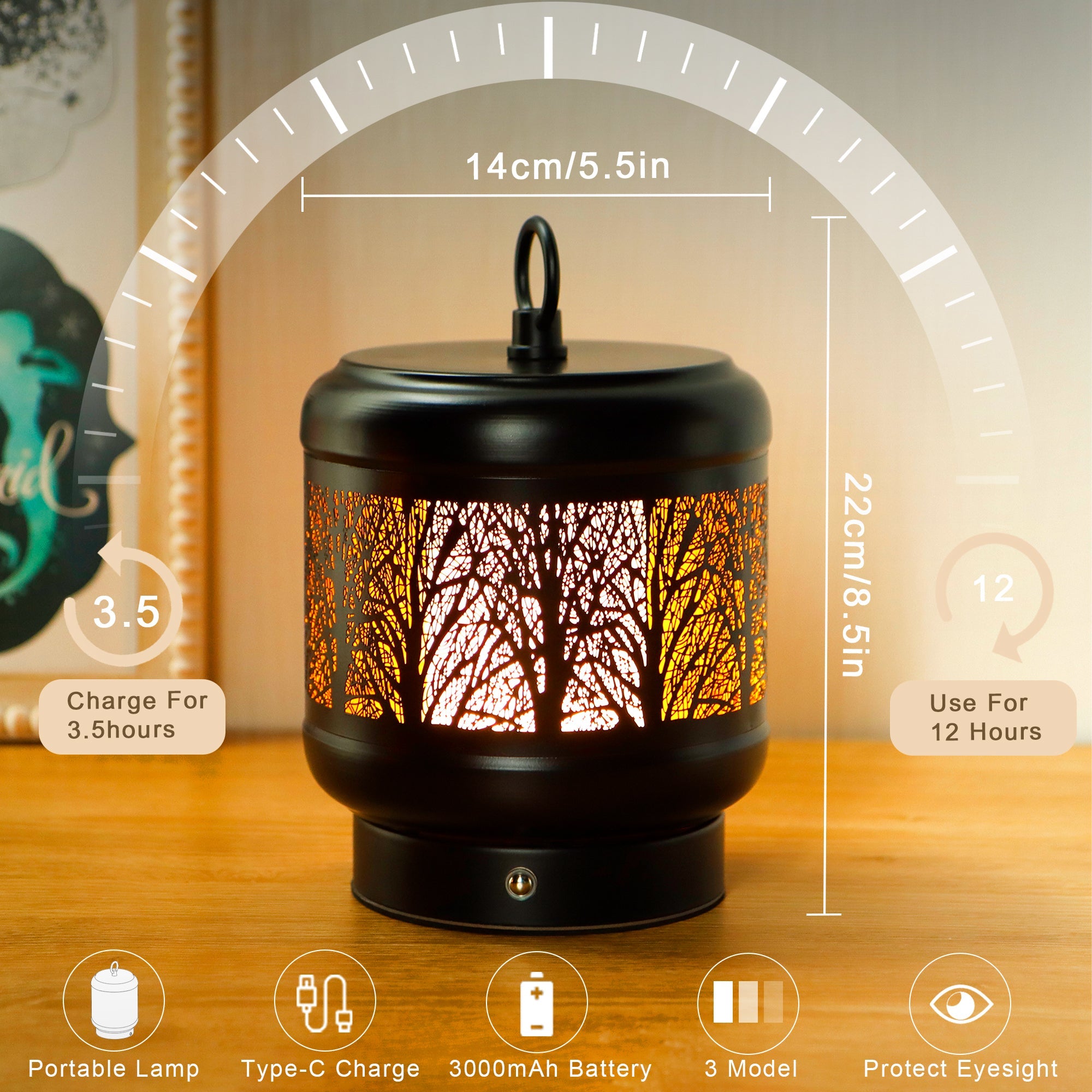 TRIROCKS Cordless Table Lamp Rechargeable Battery Operated Ambient Lighting with Cozy Lights, 3-Step Touch Dimmable LED Amber Light for Bar,Coffee Table, Patio,Camping-1