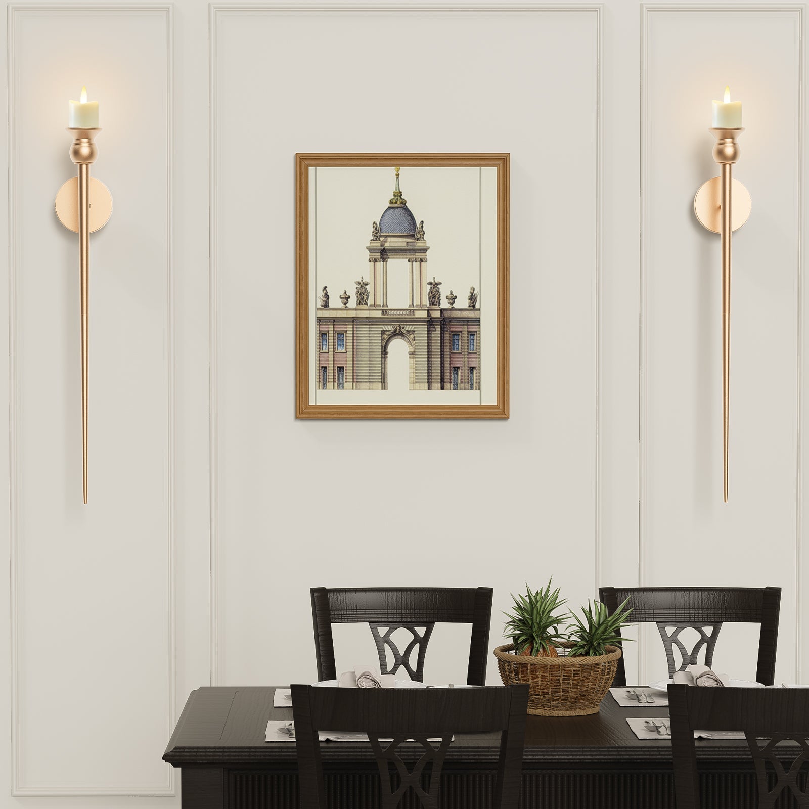 2-Pack Golden Candle Holder Torch Wall Light, Electronic Candle Wall Scone-3