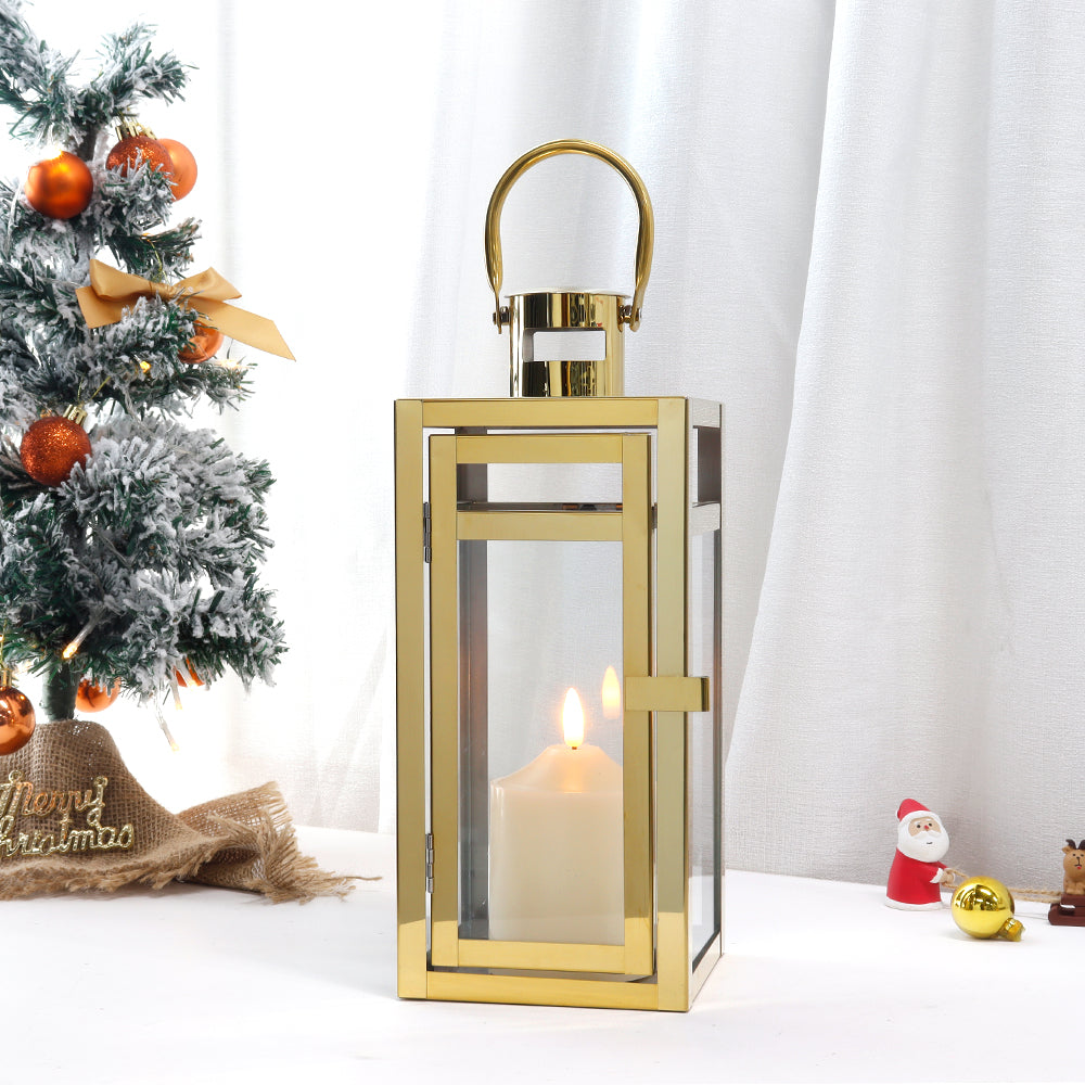 12'' High Metal Decorative Candle Lantern (Gold)-0