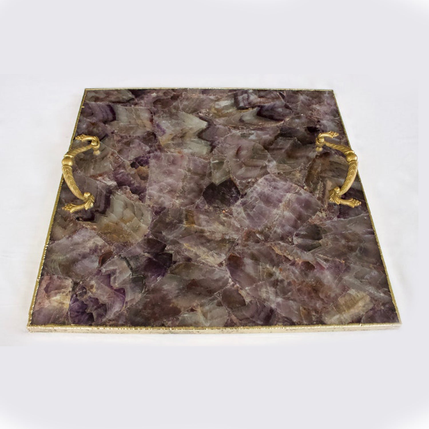 Amethyst Agate Serving Tray With Brass Handles | Square-0