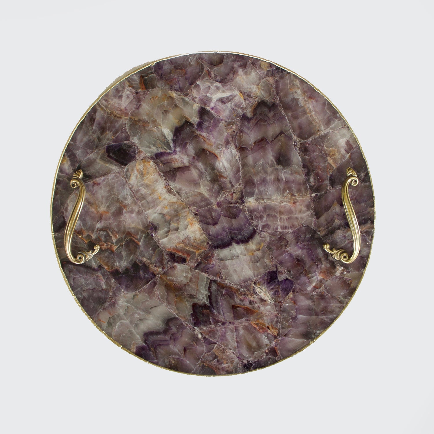 Amethyst Agate Serving Tray With Brass Handles | Circular-0