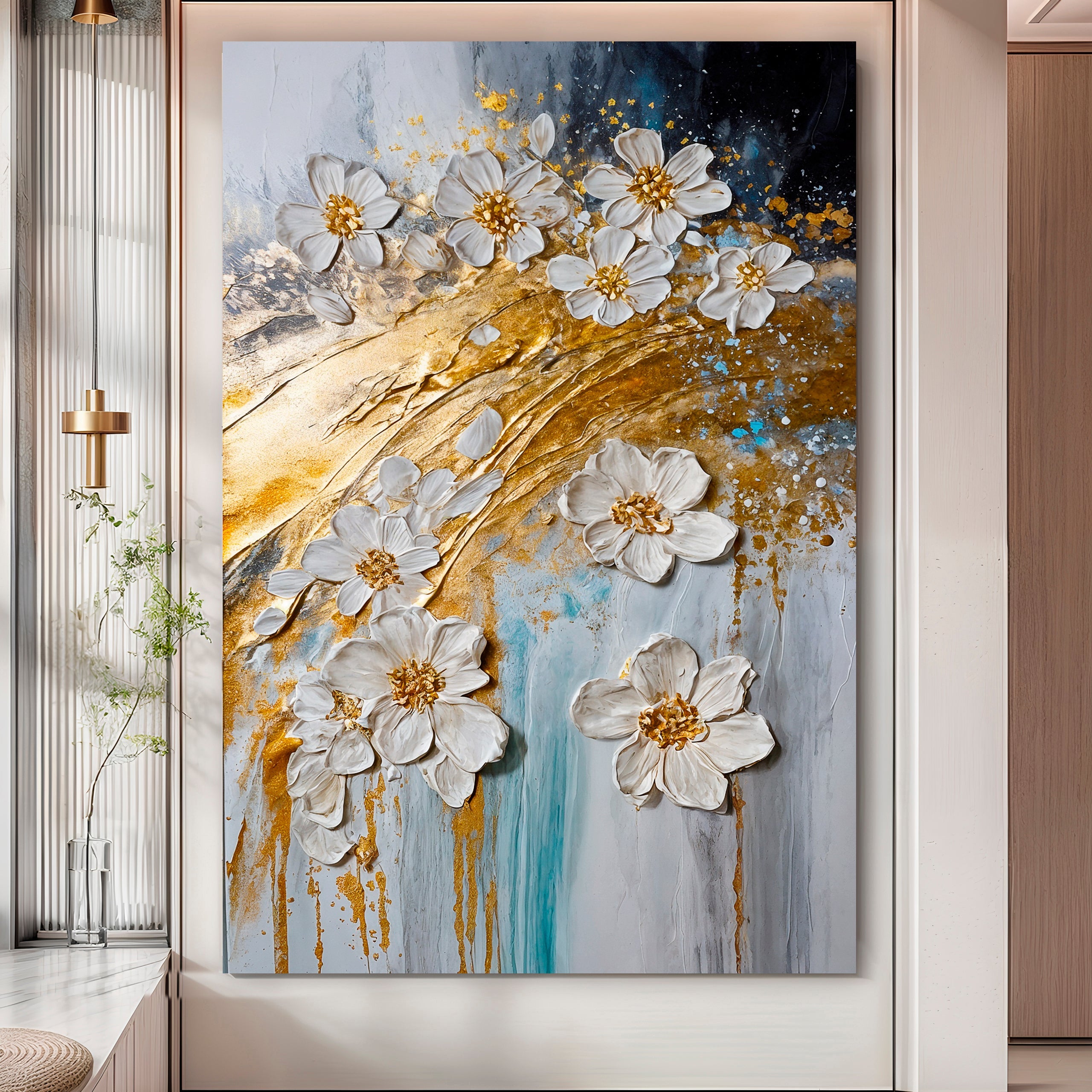 Abstract Gold Floral Wall Art