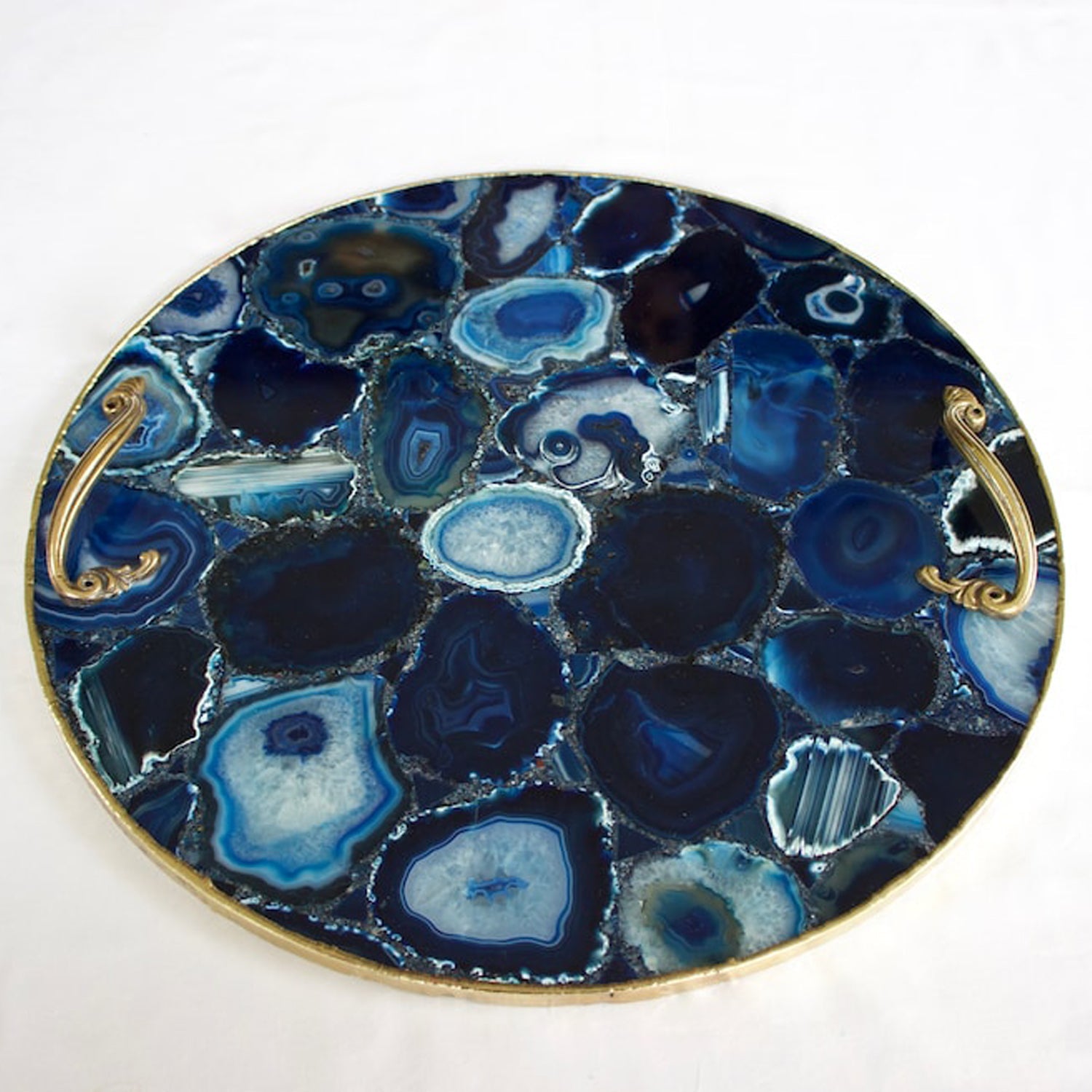 Blue Agate Serving Tray With Brass Handles | Circular-1