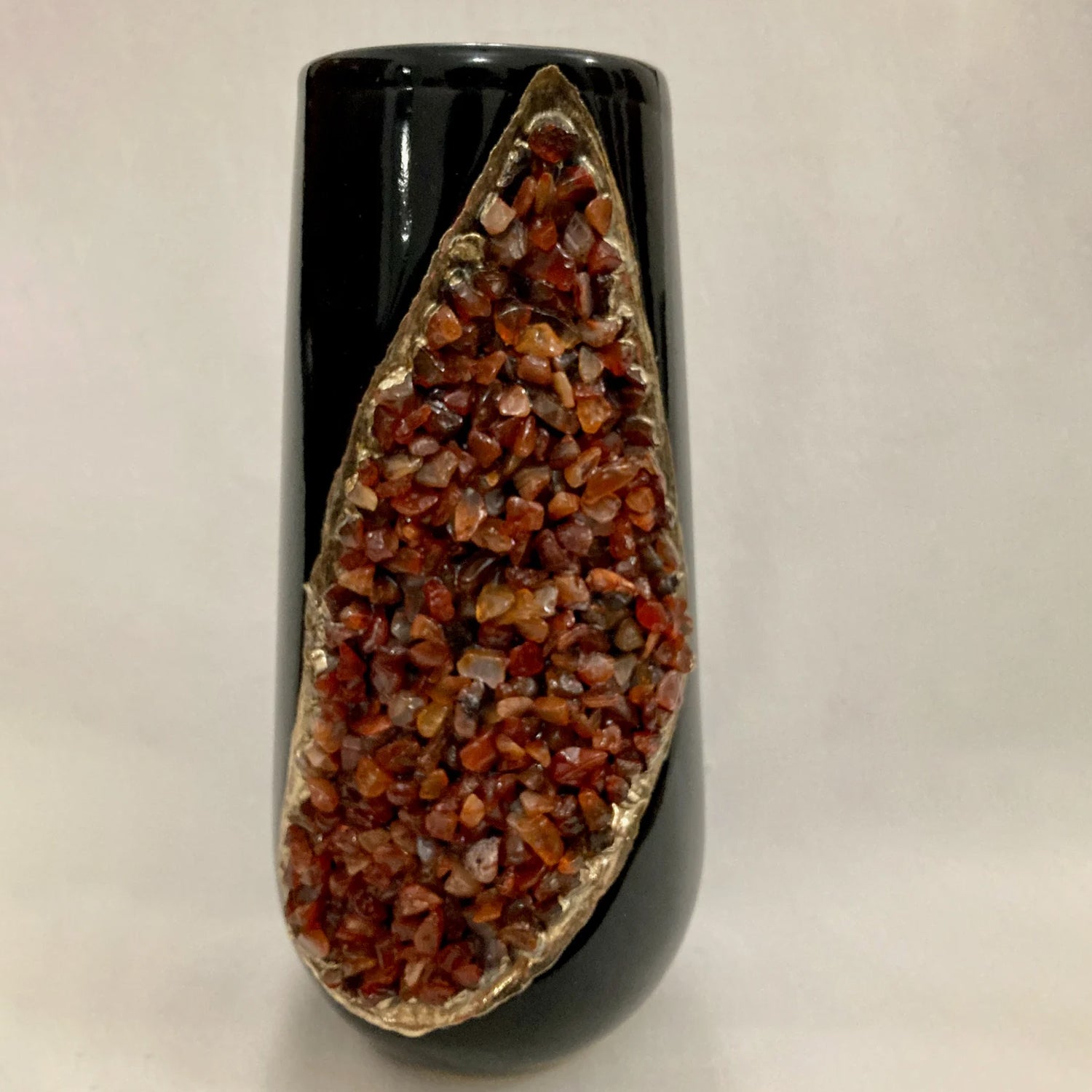 Black and Gold Ceramic Vase/Planter/Pot/Wine Goblet/Mug with Red Semi-precious Agate Crystal Gemstones-0