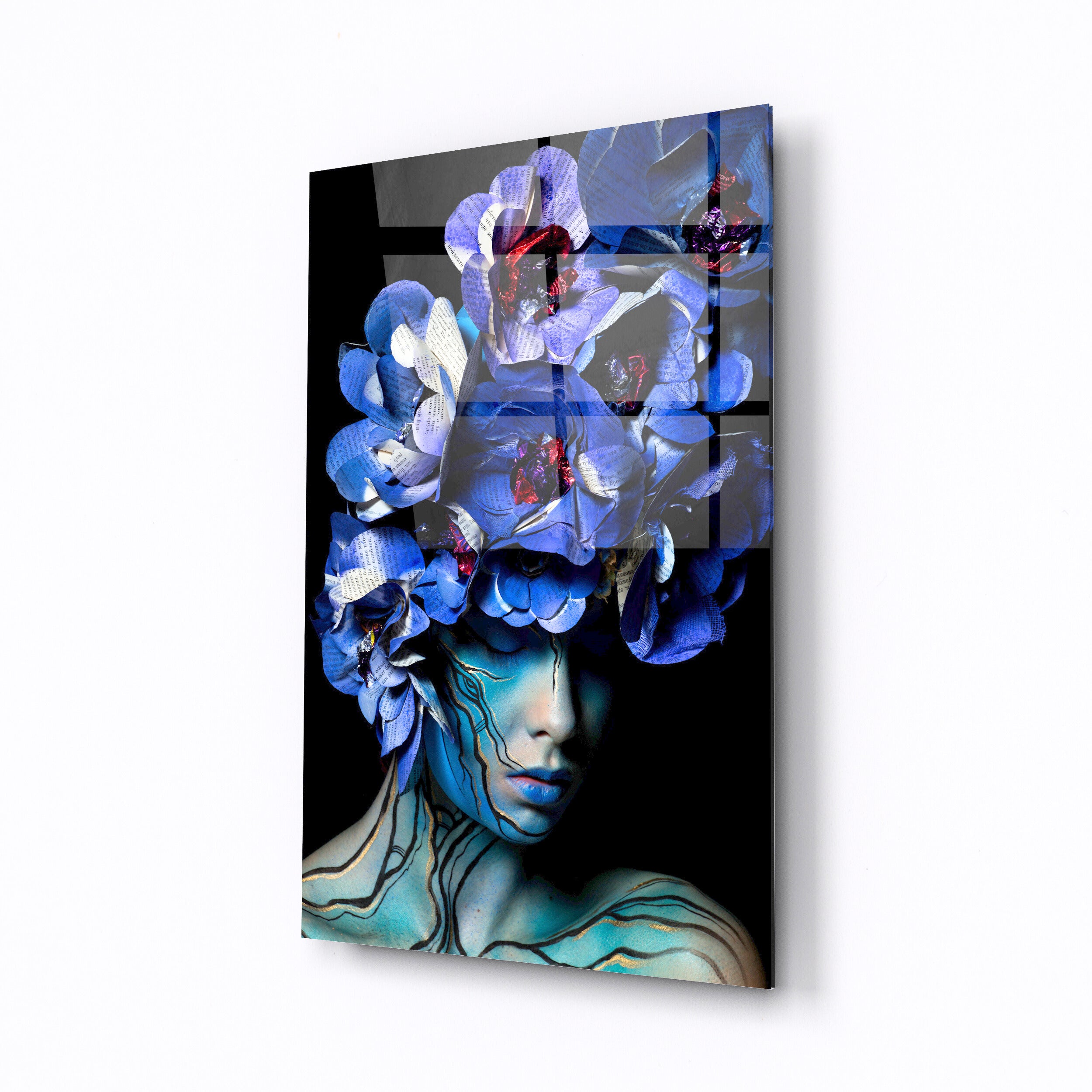 Dark girl fower on head glass print