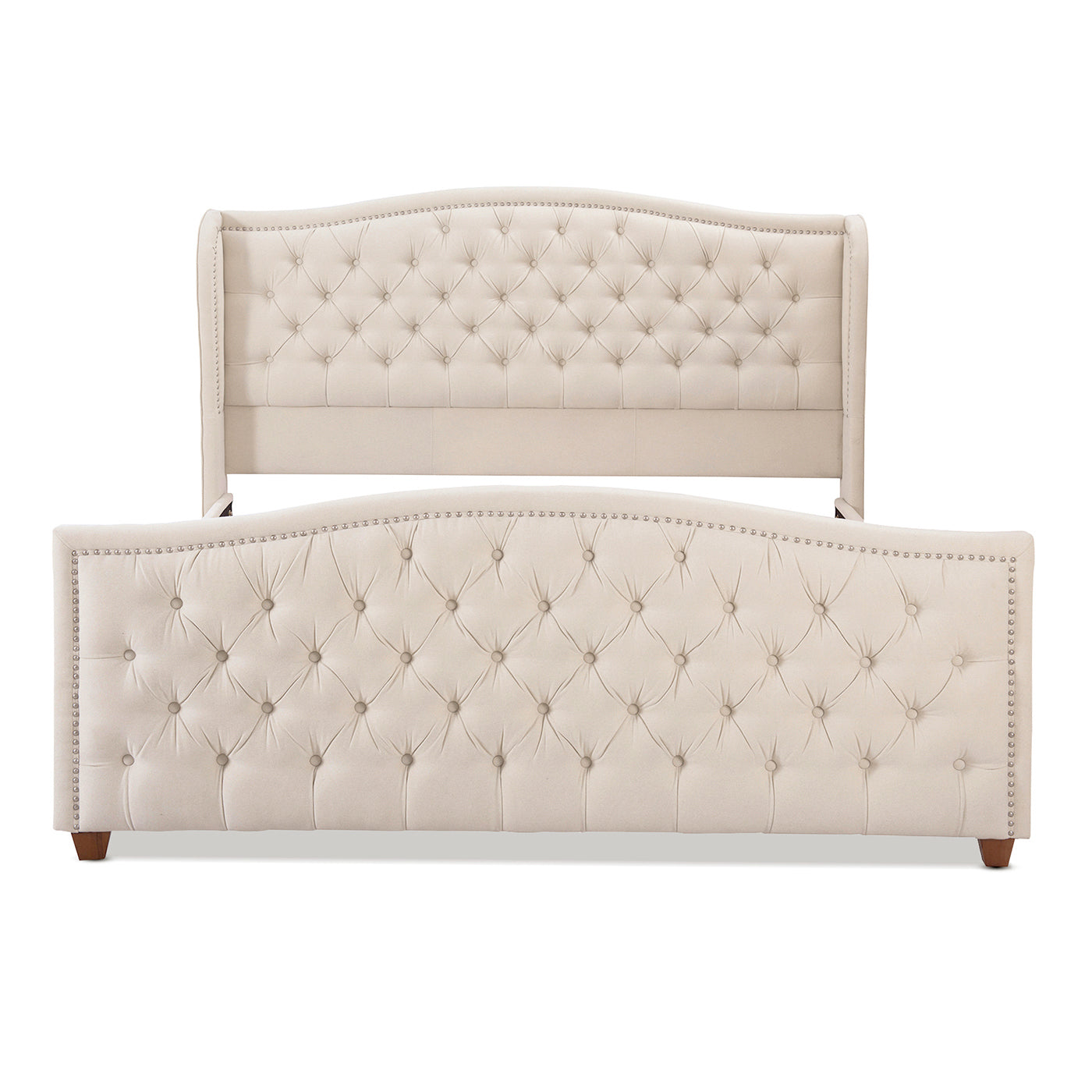 Marcella Upholstered Shelter Headboard Bed Set, King, Sky Neutral Beige Polyester