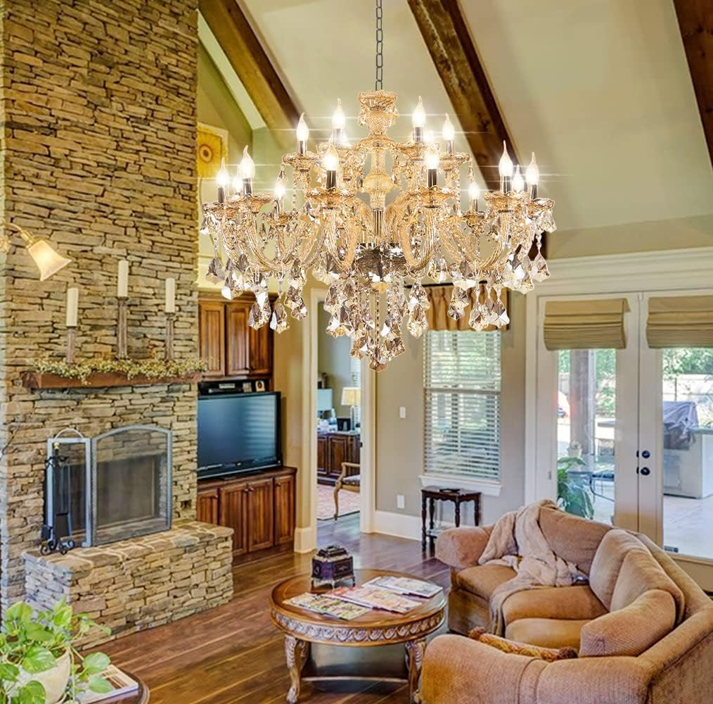 Cognac Crystal Chandelier 18 Lights Large Diameter-4