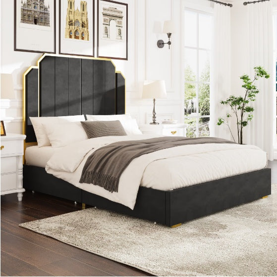 Upholstered Bed With Gold Galvanic Trim