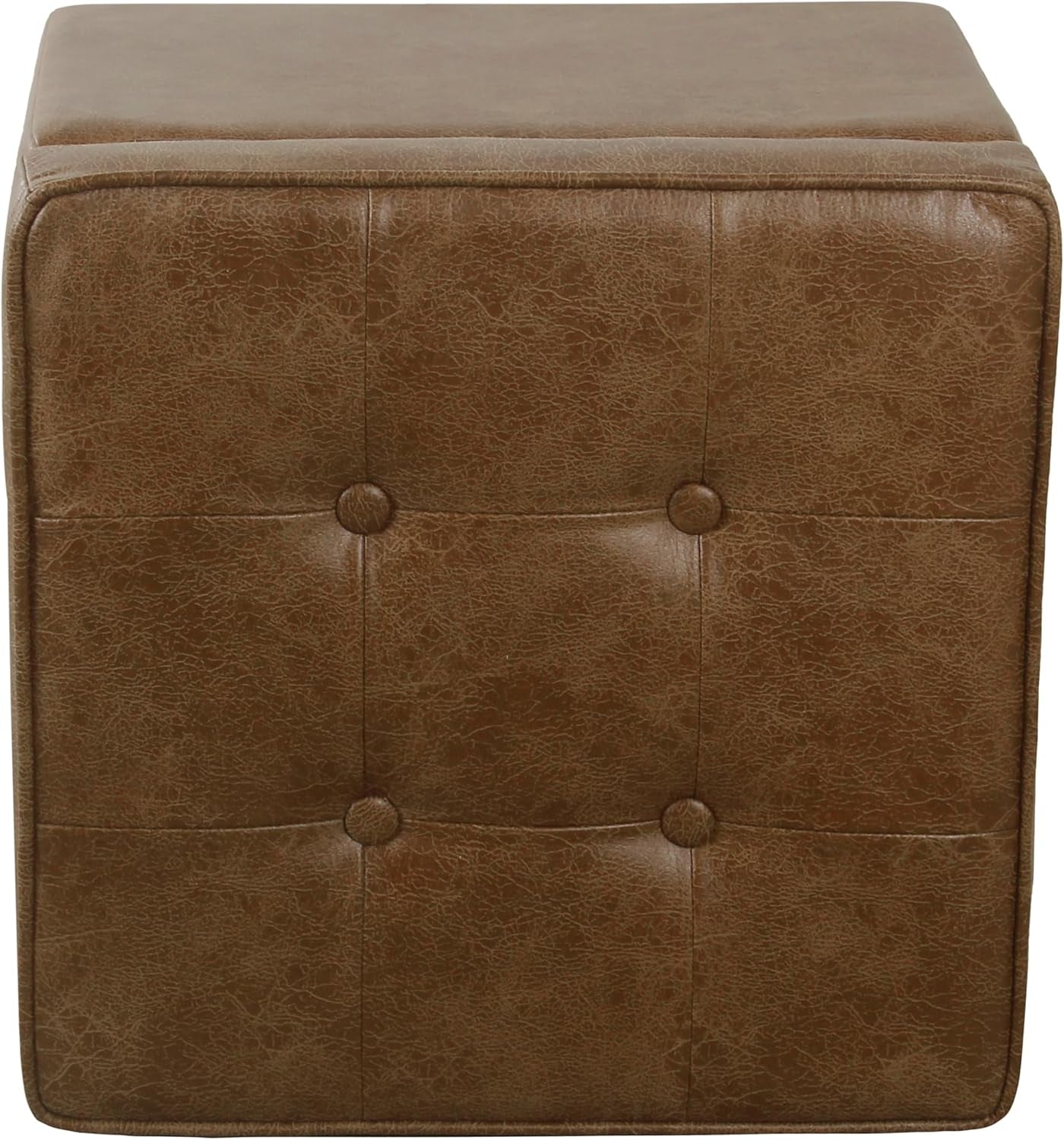Small Distressed Brown Faux Leather Storage Ottoman