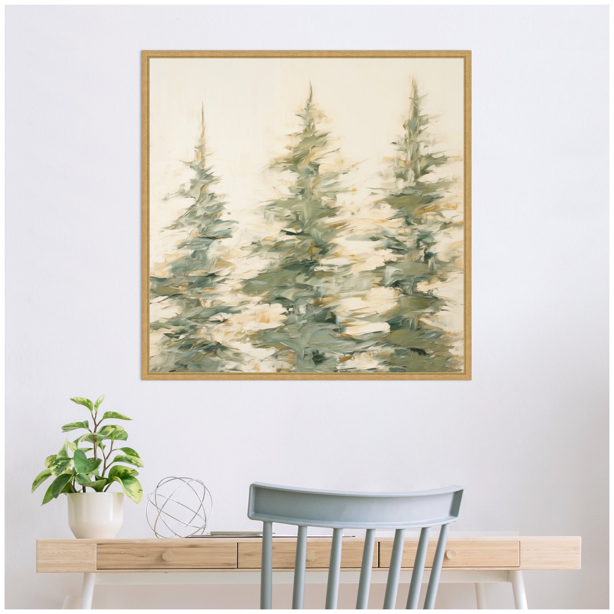 Sylvie Evergreen Trees Abstract Framed Canvas by The Creative Bunch Studio