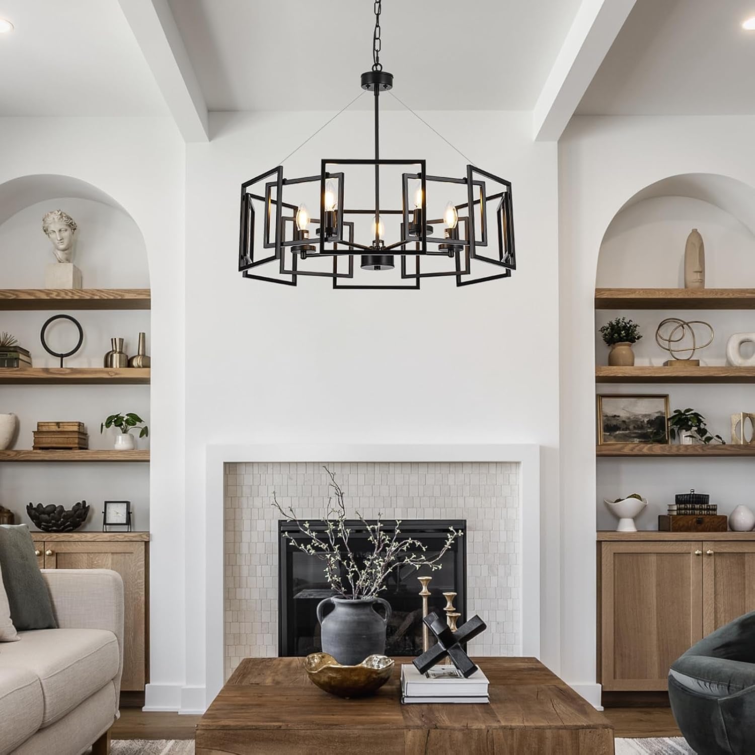 5 Light Black Geometric Chandelier Adjustable Height-4